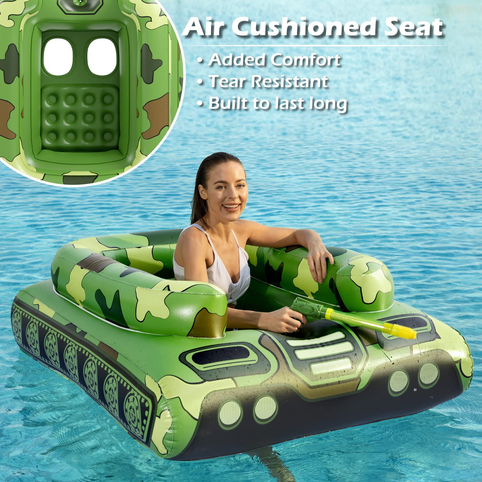 **Jasonwell Inflatable Tank Pool Float with Water Cannon - Fun Swimming & Lake Floats for Kids, Boys, Girls & Adults - Perfect for Beach Parties, Pool Toys & Summer Water Play**