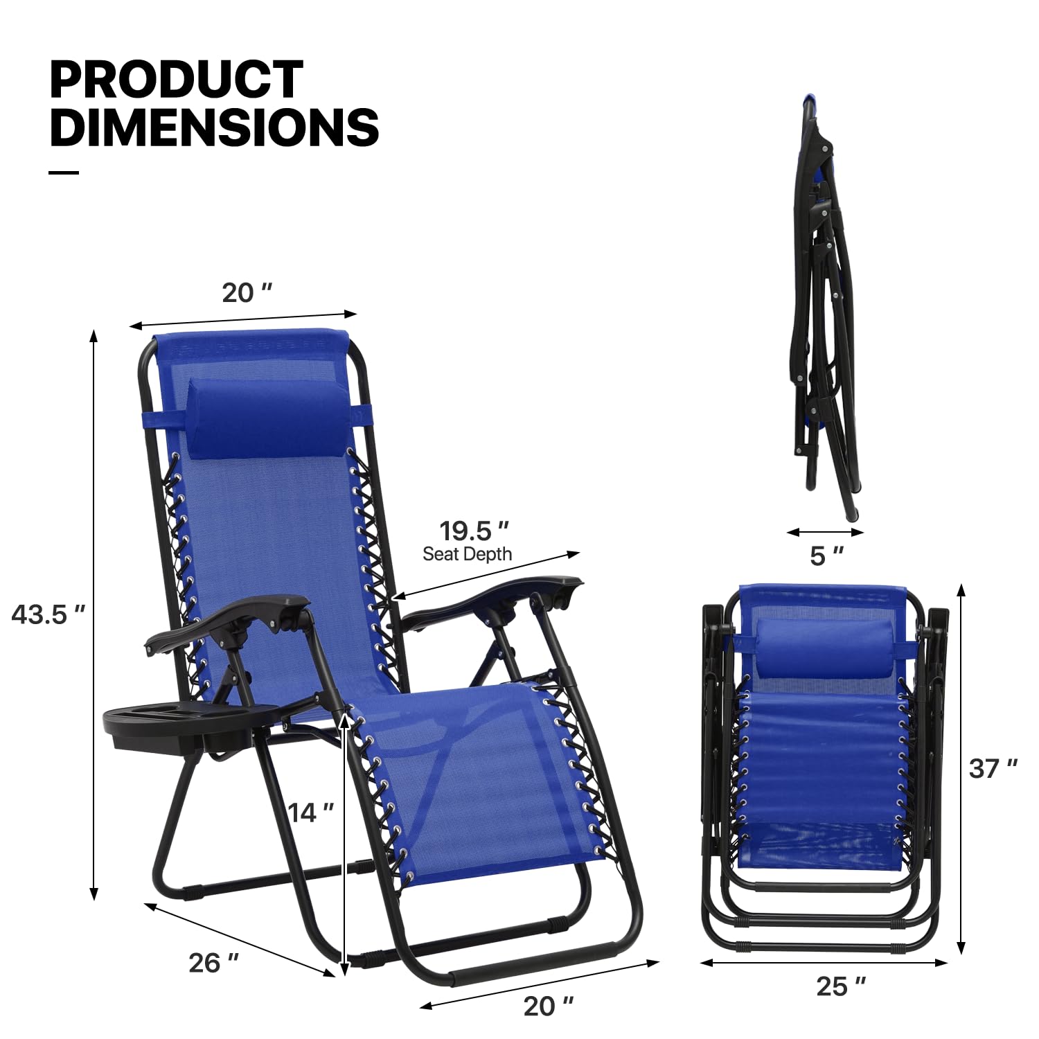 MoNiBloom Zero Gravity Chairs Set of 2 - Outdoor Folding Patio Lounge Chairs for Backyard, Poolside & Beach - Heavy Duty Reclining Lawn Chairs for Adults - Comfortable Relaxation in Blue - Perfect for Sunbathing, Camping and Backyard Lounging