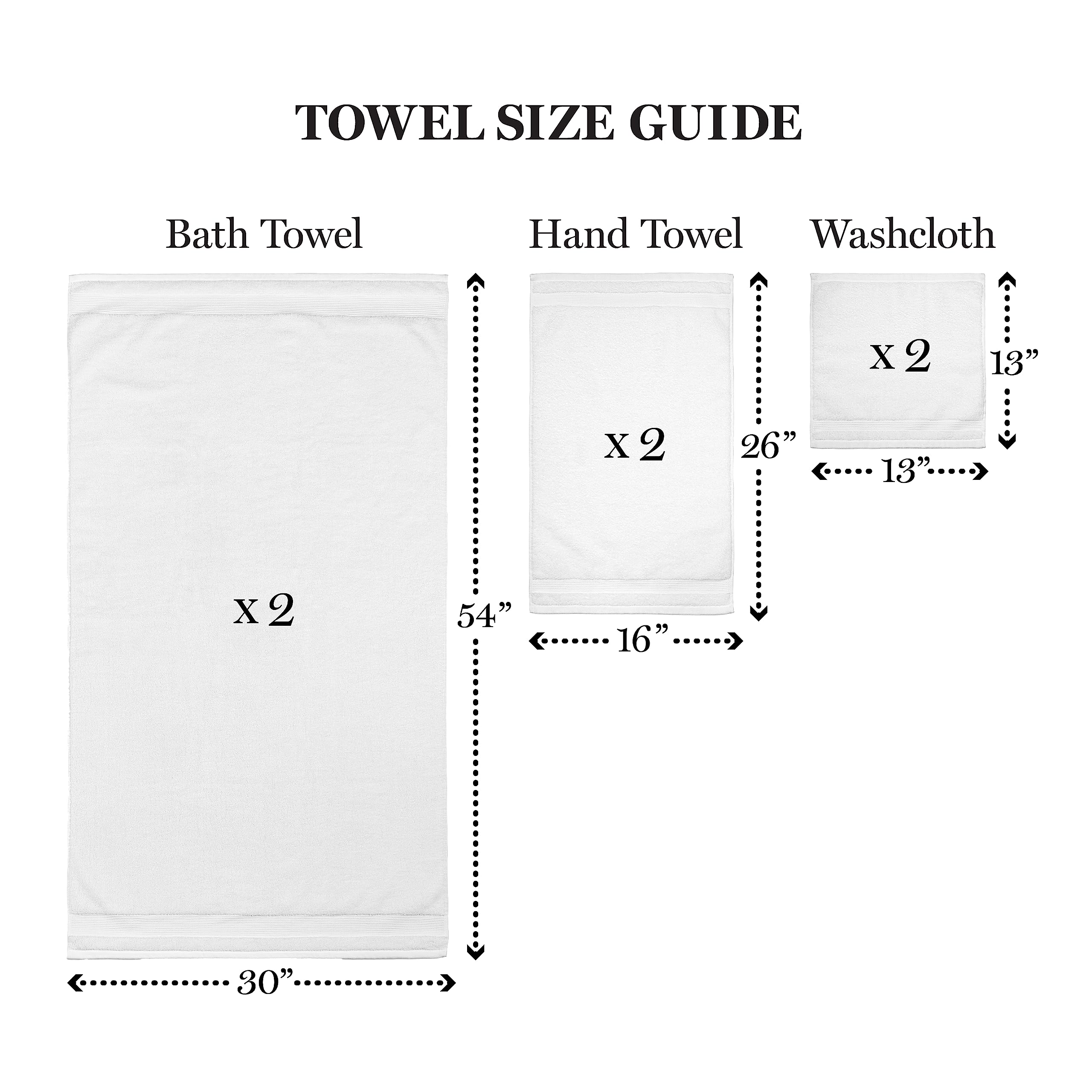 Martha Stewart 6-Piece 100% Cotton Bath Towel Set - 2 Bath Towels, 2 Hand Towels, 2 Washcloths | Ultra Soft, Highly Absorbent & Quick-Drying | Luxury Bathroom Essentials for Spa, Hotel & Home Use (White)