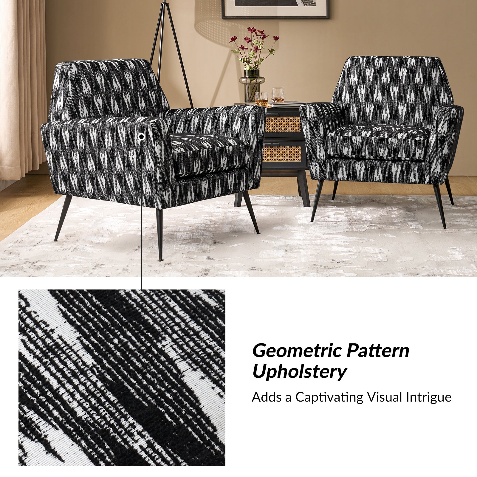 Modern Tony Geometric Pattern Armchair with Square Arms - Stylish Accent Chair for Living Room, Bedroom, or Office - Perfect for Small Spaces and Contemporary Decor