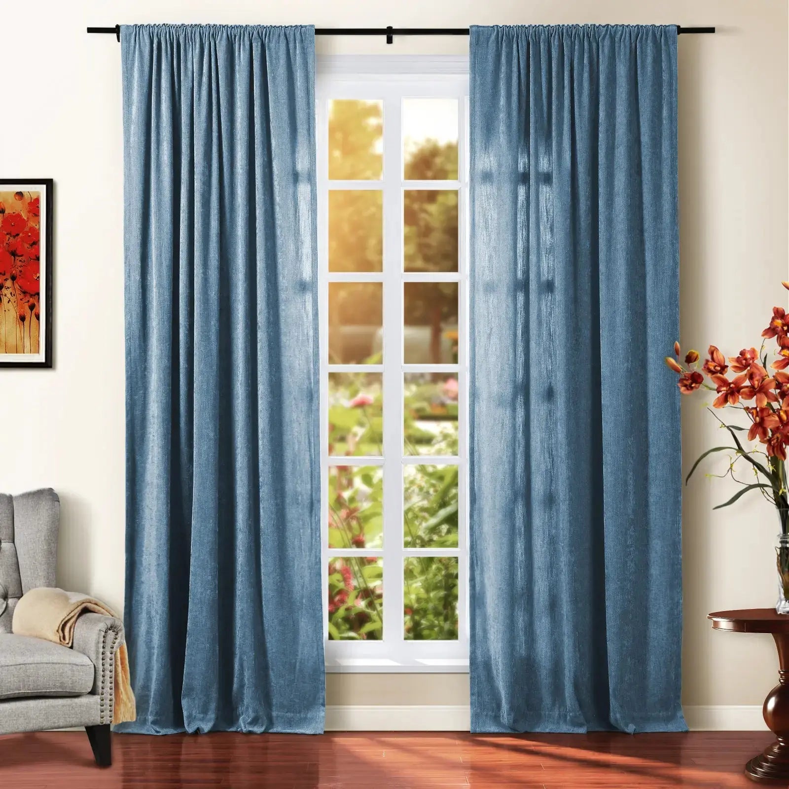 Tino Heavyweight Chenille Blackout Curtains - Soft Thermal Insulated Drapes for Living Room & Bedroom - Noise Reducing & Light Blocking Window Treatments
