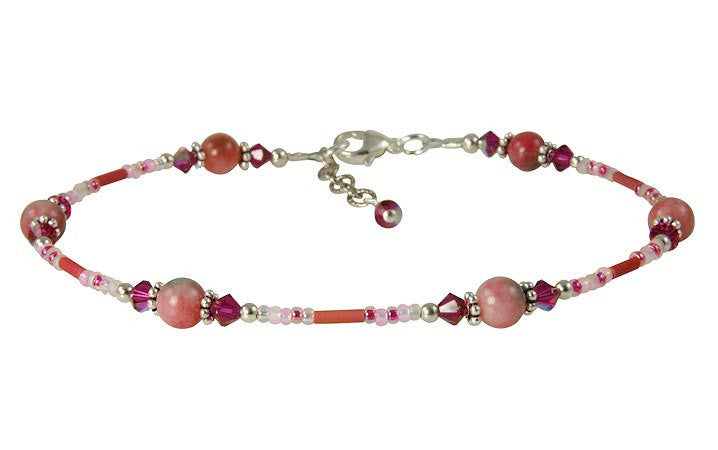 Fuchsia Pink Jade Beaded Anklet - Elegant Handmade Ankle Bracelet for Women | Perfect for Summer, Beach, Boho Fashion & Gift Giving