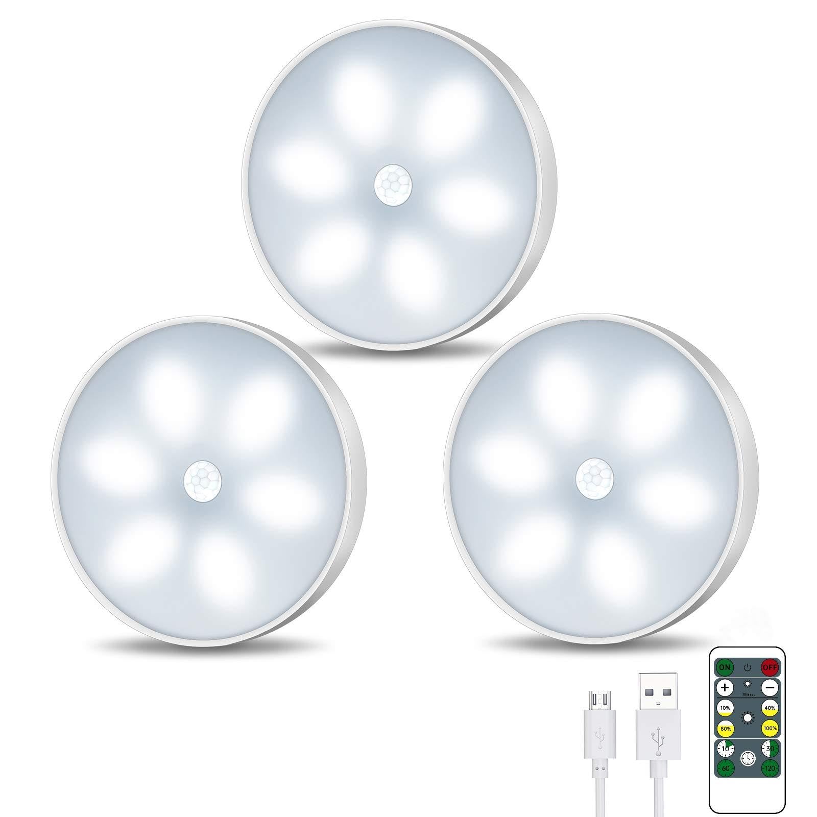 3 Pack LED Closet Lights with Motion Sensor - 24-LED Rechargeable Under Cabinet Lighting for Kitchen, Wardrobe, Stairs (White, Modern Style) - Perfect for Dark Spaces & Nighttime Safety