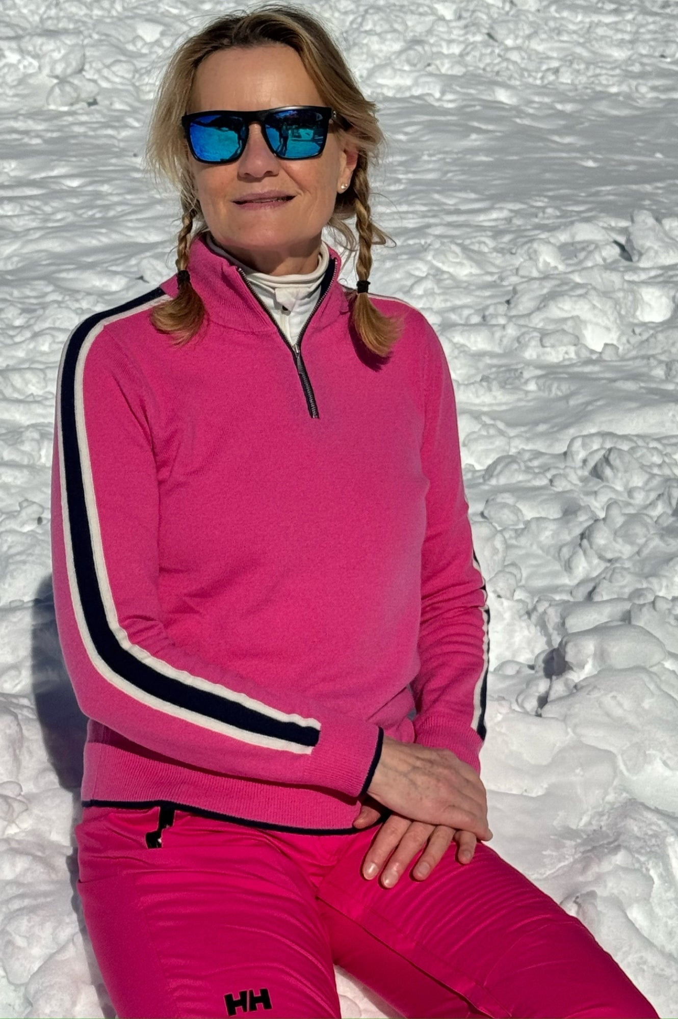 Premium Merino Wool Quarter Zip Sweater for Men & Women - Soft, Breathable & Warm - Pink, Navy, Cream Stripes | Perfect for Hiking, Travel & Casual Wear