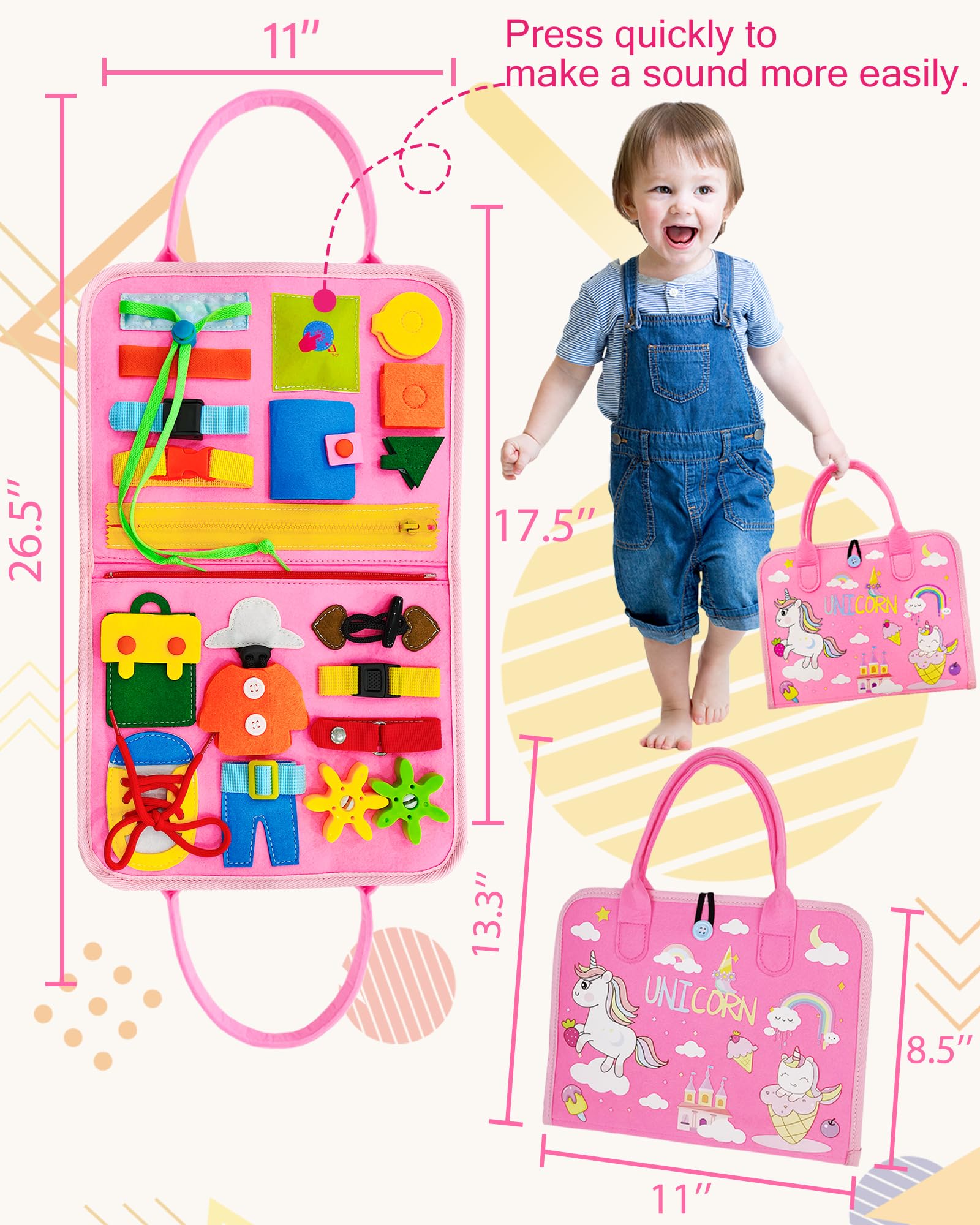Exorany Montessori Busy Board Sensory Toy for Toddlers 1-4 Years Old - Educational Travel Activity Toy for Fine Motor Skills Development - Perfect Birthday Gift for Boys & Girls - Ideal for Airplane, Car Rides & Preschool Learning