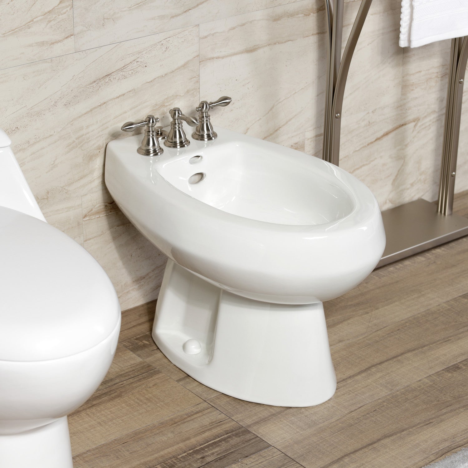 American Classic KB328ACL 3-Handle Deck Mount Vertical Spray Bidet Faucet with Brass Pop-Up Drain - Brushed Nickel Finish for Bathroom & Powder Room Renovation