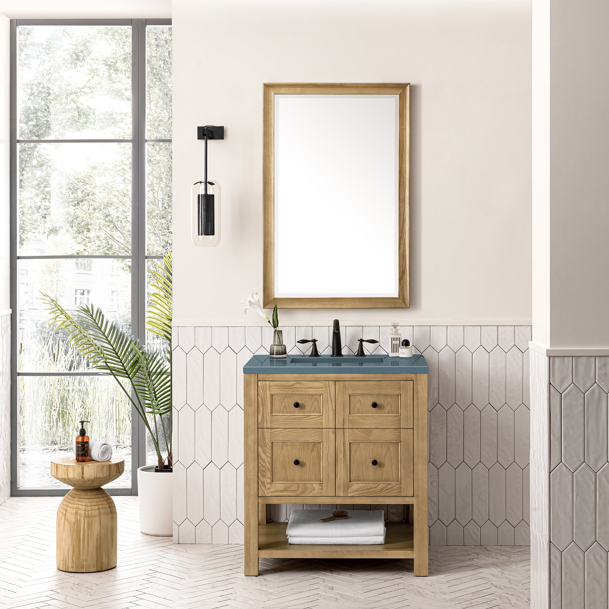Breckenridge 30-Inch Single Bathroom Vanity in Light Natural Oak with 3CM Cala Blue Quartz Countertop - Perfect for Modern Master Bathrooms & Guest Powder Rooms