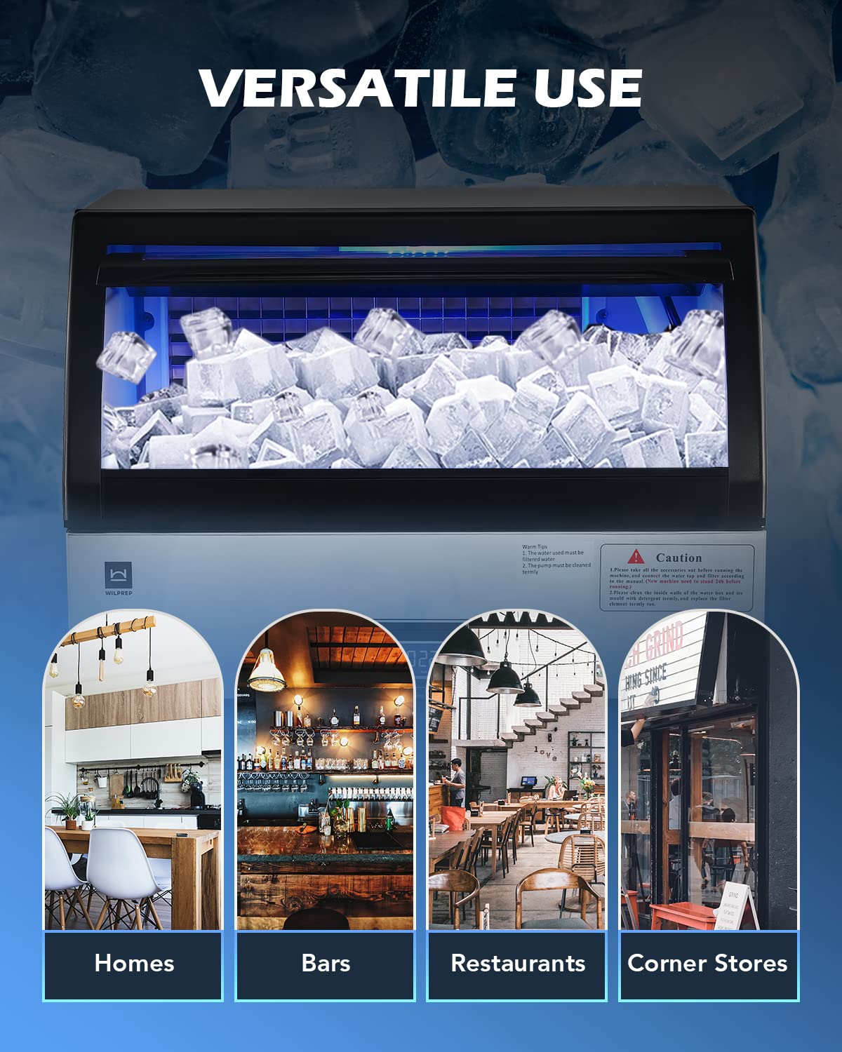 Commercial Ice Maker Machine - 265lbs/24H, 55lbs Storage, Stainless Steel Clear Ice Cube Maker with 126pc Tray & LCD Smart Control - Perfect for Restaurants, Kitchens, Coffee Shops, Bars, and Commercial Use