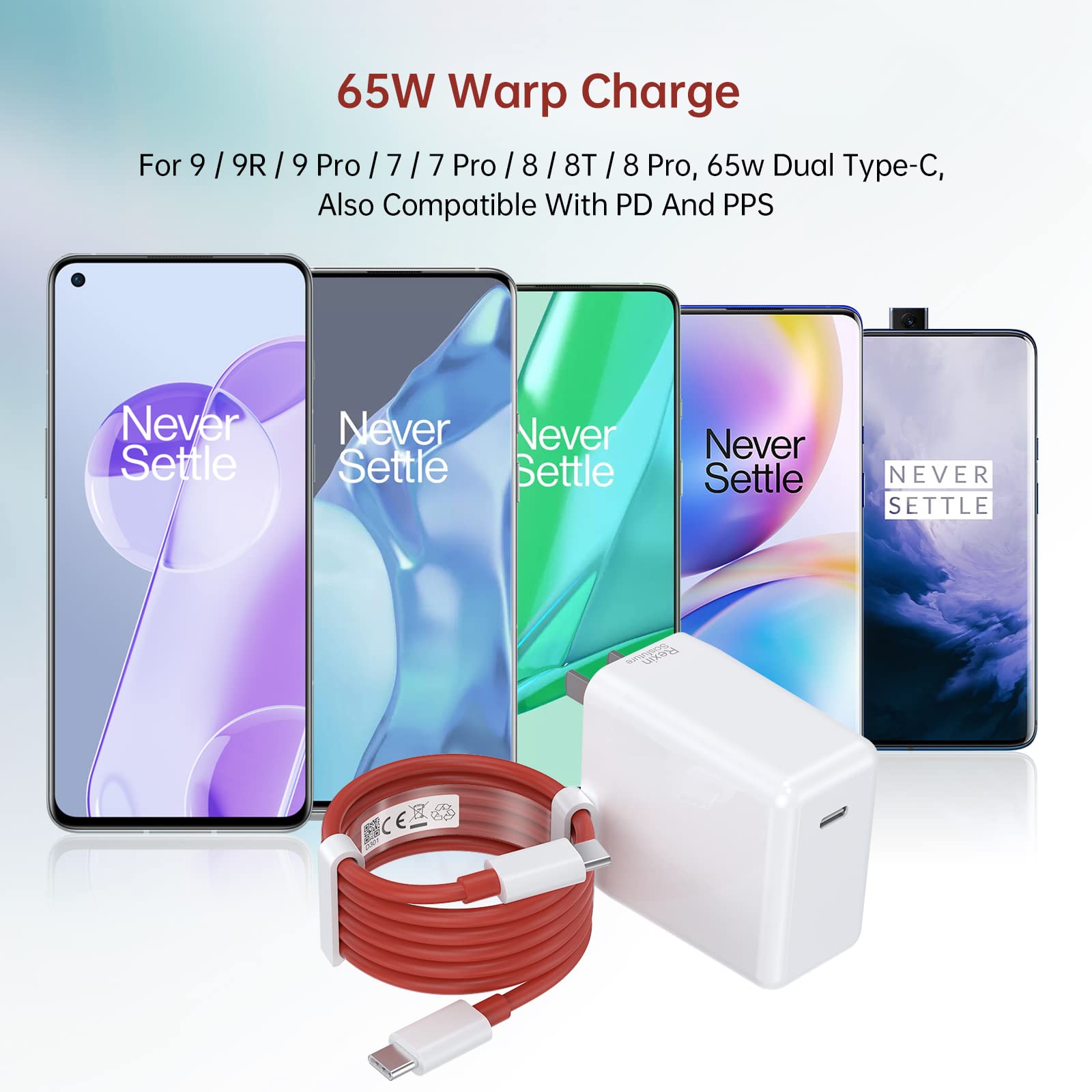 OnePlus 65W Warp Charger Set - Fast Charging Power Adapter & USB-C Cable (1M/3.3ft) - Compatible with OnePlus 9R/9/9 Pro/8 Pro/8T/8/7 Pro/7T/7T Pro - Perfect for Home, Office & Travel Charging