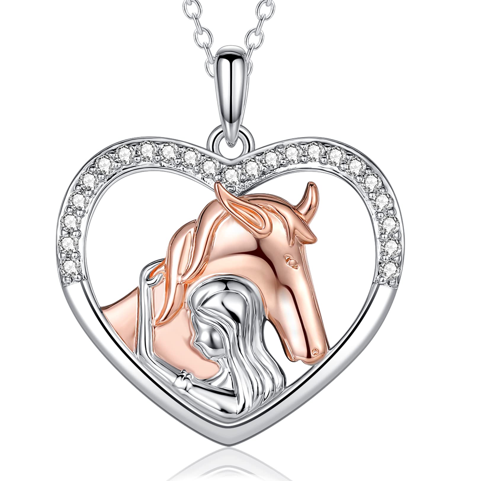 Sterling Silver Horse Pendant Necklace for Women & Girls - Heart Charm Jewelry Gift for Horse Lovers - Perfect Birthday, Christmas & Equestrian Gifts for Horseback Riding Enthusiasts