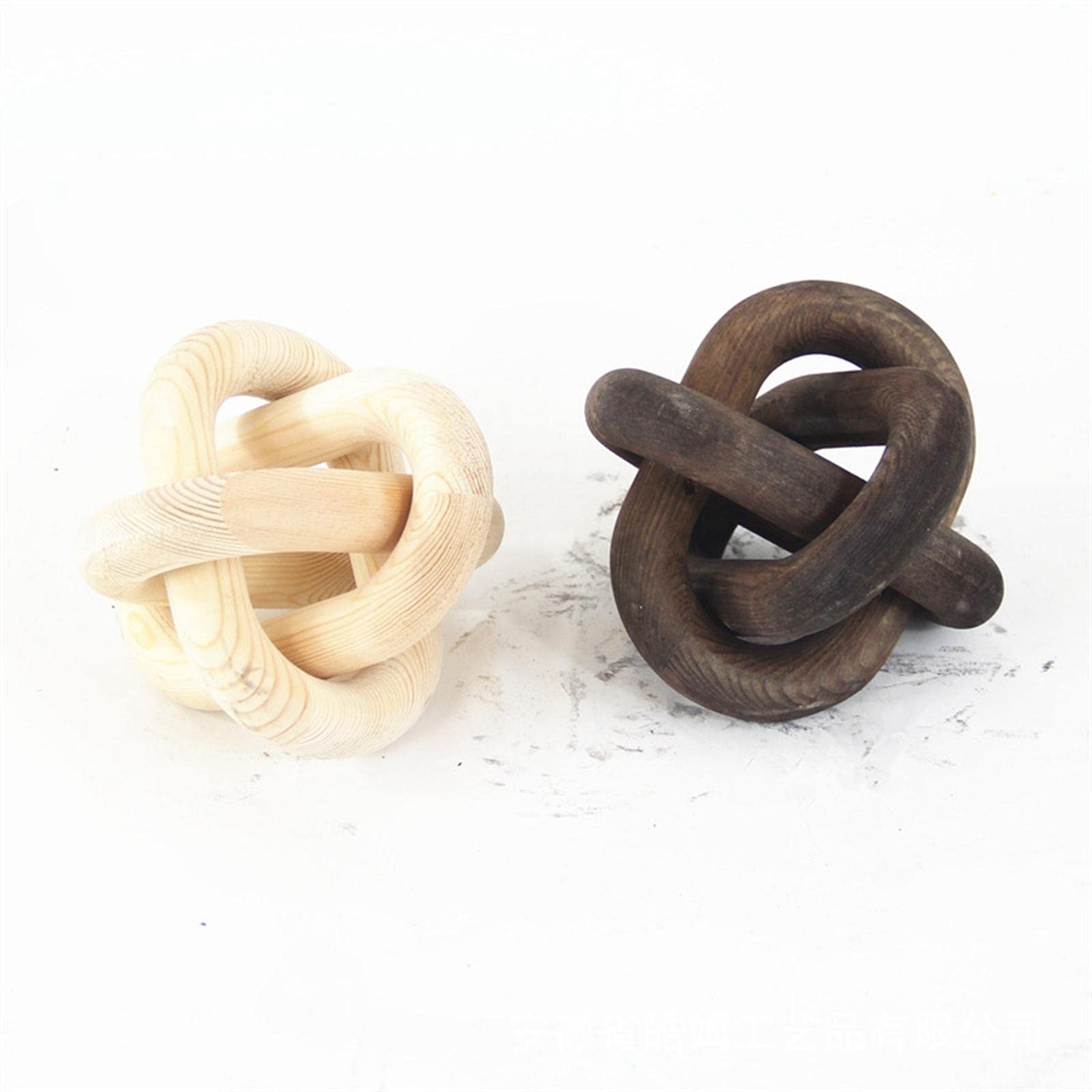 Handmade 3-Link Wooden Knot Chain Ornament - Unique Brown Decorative Display for Cabinet, Desk & Living Room - Durable Home Decor Accessory for Rustic & Modern Interiors