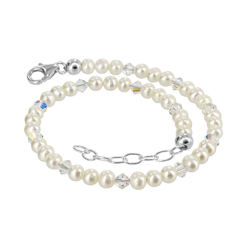 925 Silver Pearl Crystal Anklet (9-10