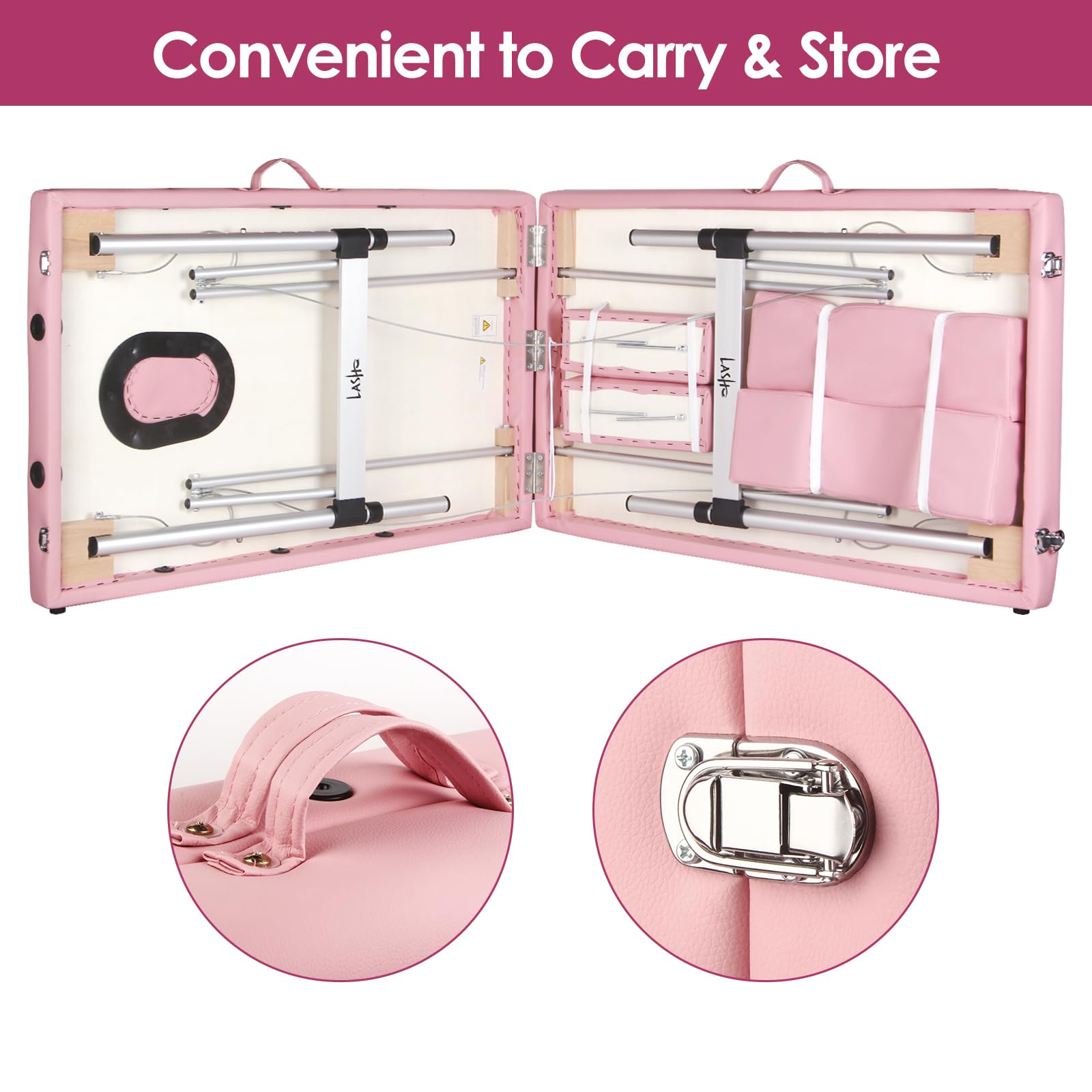 Portable Adjustable Height Lash Extension Bed - Waterproof Aluminum Frame Massage Table with Eyelash Pillow for Eyelash Salon, Spa & Beauty Treatments (Pink) | Perfect for Professional Estheticians & Home Use