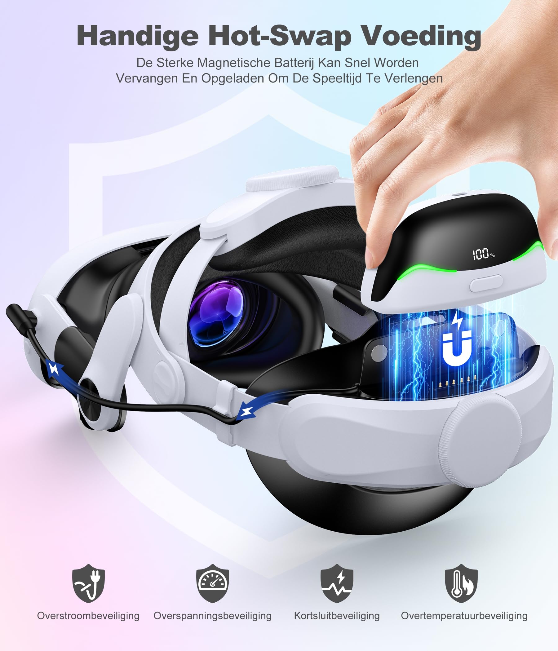 CoguyTech Elite Strap Compatible with Meta Quest 3/Quest 2 - Replacement Comfort Overhead Head Strap for VR Headset with Magnetic Connection & 13400mAh Hot-Swap Power Bank - Reduce Head Pressure for Extended VR Gaming, Fitness, and Movie Watching