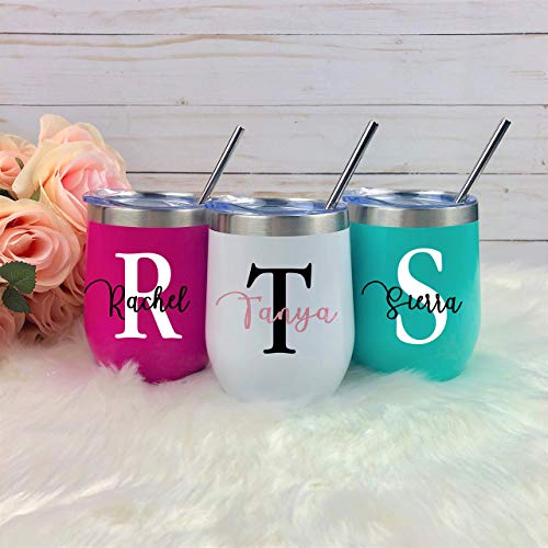 Personalized Bridesmaid Wine Tumbler - Custom Bachelorette Party Gift for Wedding, Bridal Shower & Girls Night Out - 20oz Stainless Steel Insulated Cup with Lid & Straw