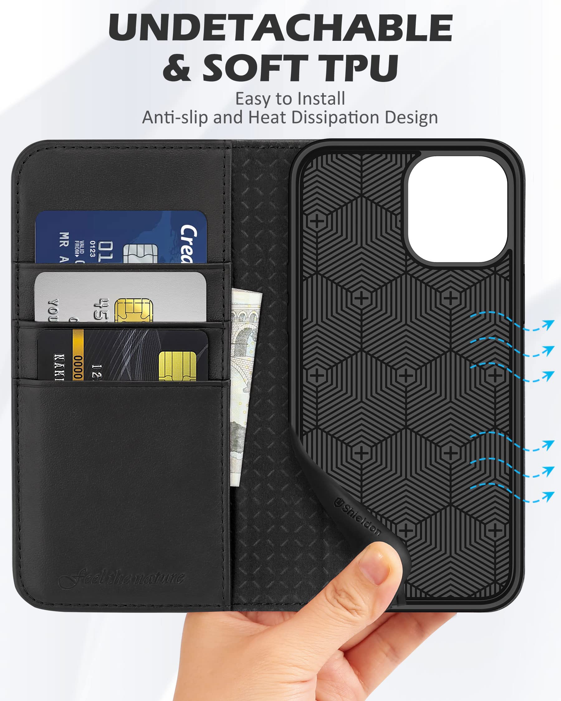 SHIELDON Genuine Leather Magnetic Wallet Case for iPhone 12 Pro Max (6.7