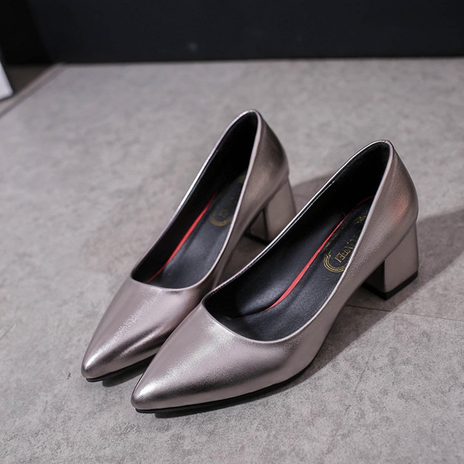 Women's Comfortable Slip-On Chunky Heel Sandals - Pointed Toe Solid Color Low Heels (1.97