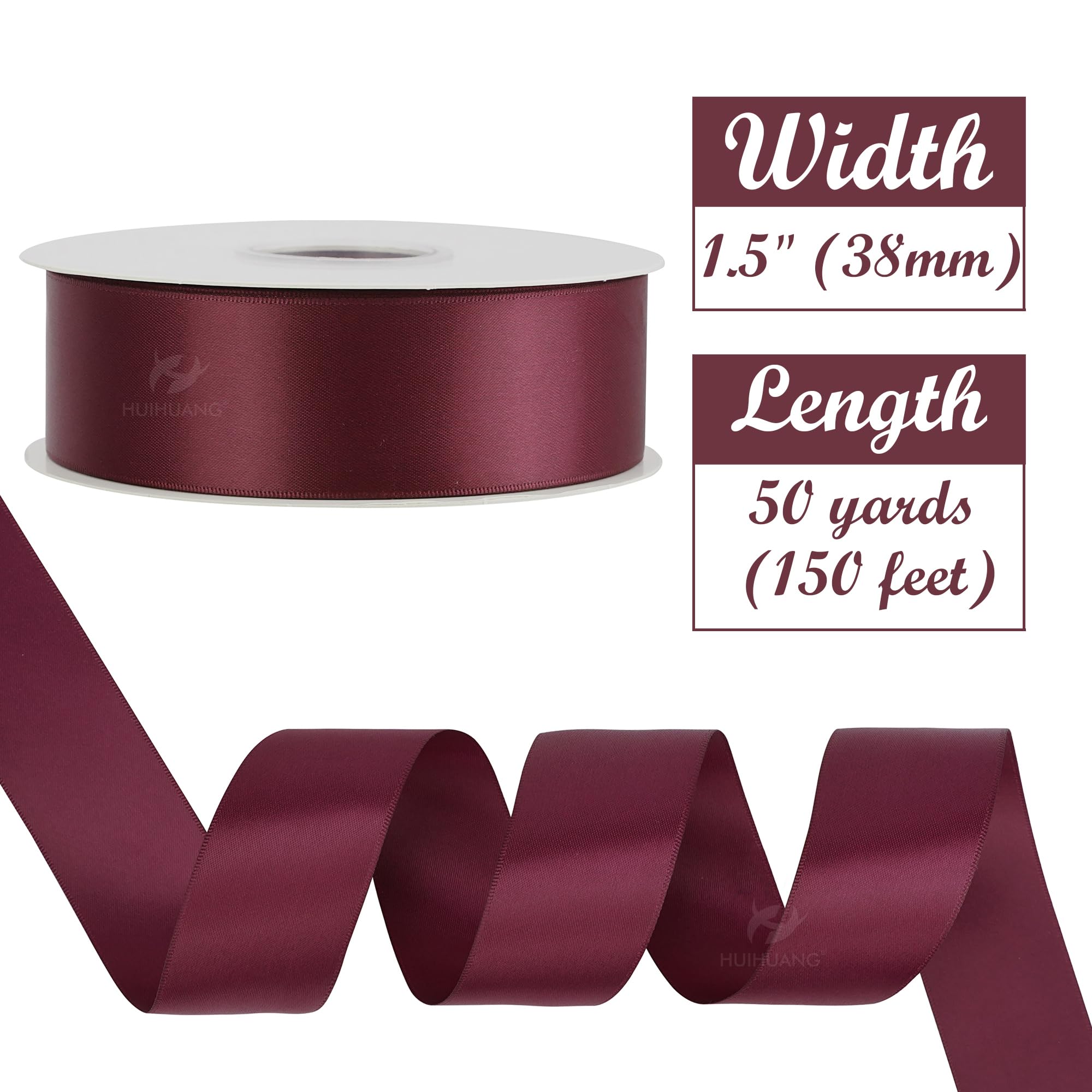 1-1/2 Inch Double Face Satin Ribbon - Maroon Wine Red Satin Ribbon for Gift Wrapping, Bow Making, Floral Bouquets, Wedding Invitations, Party Decor, Craft Supplies - Perfect for DIY Projects, Scrapbooking, Hair Accessories & Home Decoration