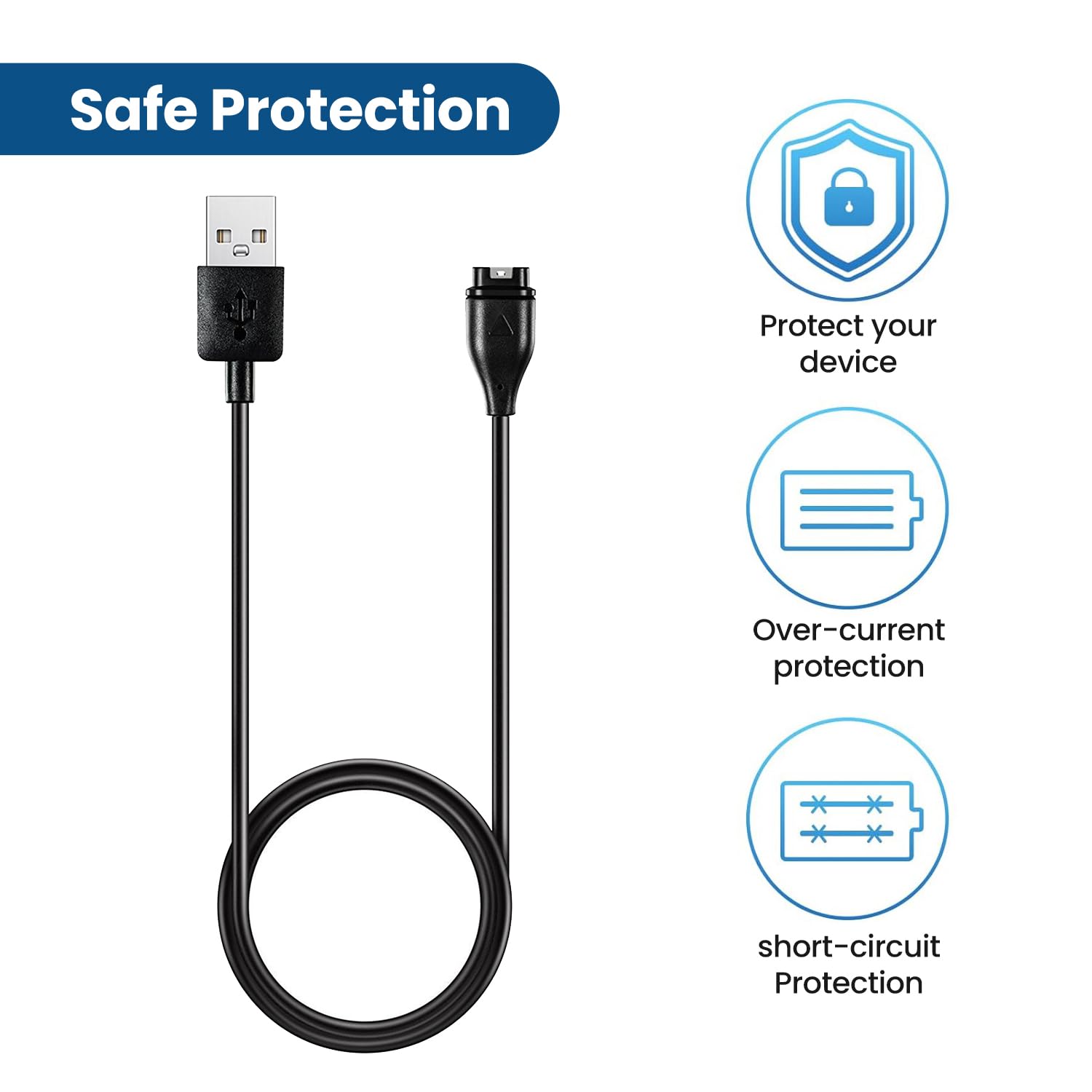 RuenTech Garmin Vivoactive 5/Vivosmart 5 Charger Cable - 3.3ft USB Charging Cord for Vivoactive 5 Watch (Black, 2-Pack) - Perfect for Home, Office, Travel & Gym Use