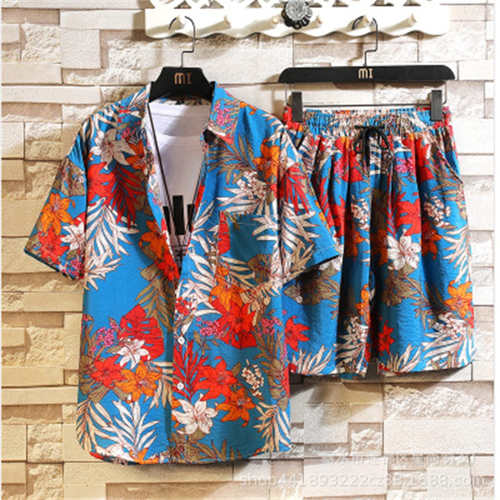 Men's Summer Floral Print Short Sleeve Shirt & Shorts Set - Hawaiian Beach Vacation Outfit, Gym Wear, Casual Lounge Set for Seaside Holidays, Pool Parties & Outdoor Activities