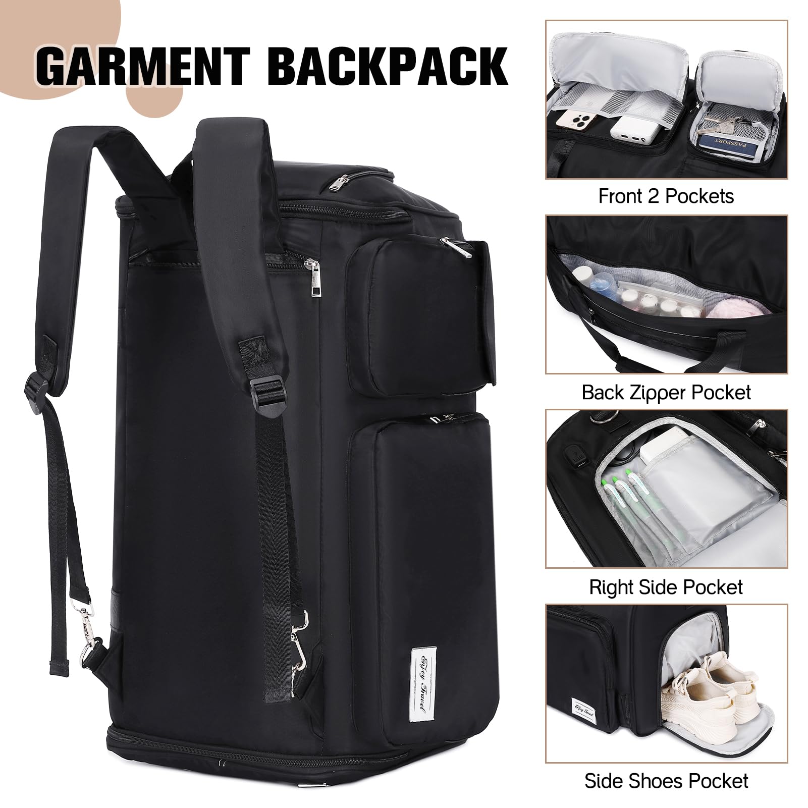 2-in-1 Convertible Travel Garment Bag with Shoe Compartment & Toiletry Bag - Foldable Carry On Duffle Backpack for Suits & Dresses - Hanging Clothes Organizer for Men & Women (Black) | Perfect for Business Trips, Weddings & Vacation Packing
