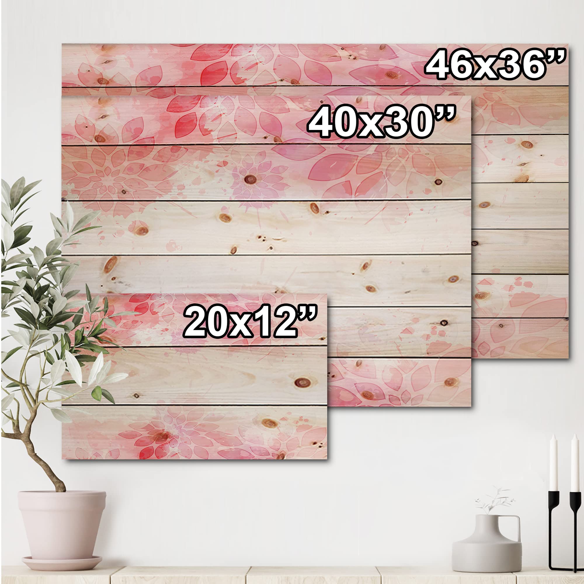 Abstract Pink Flowers Wood Wall Art - Modern Contemporary Large Wooden Panel Decor Printed on Natural Pine - Perfect for Living Room, Bedroom & Office Decor