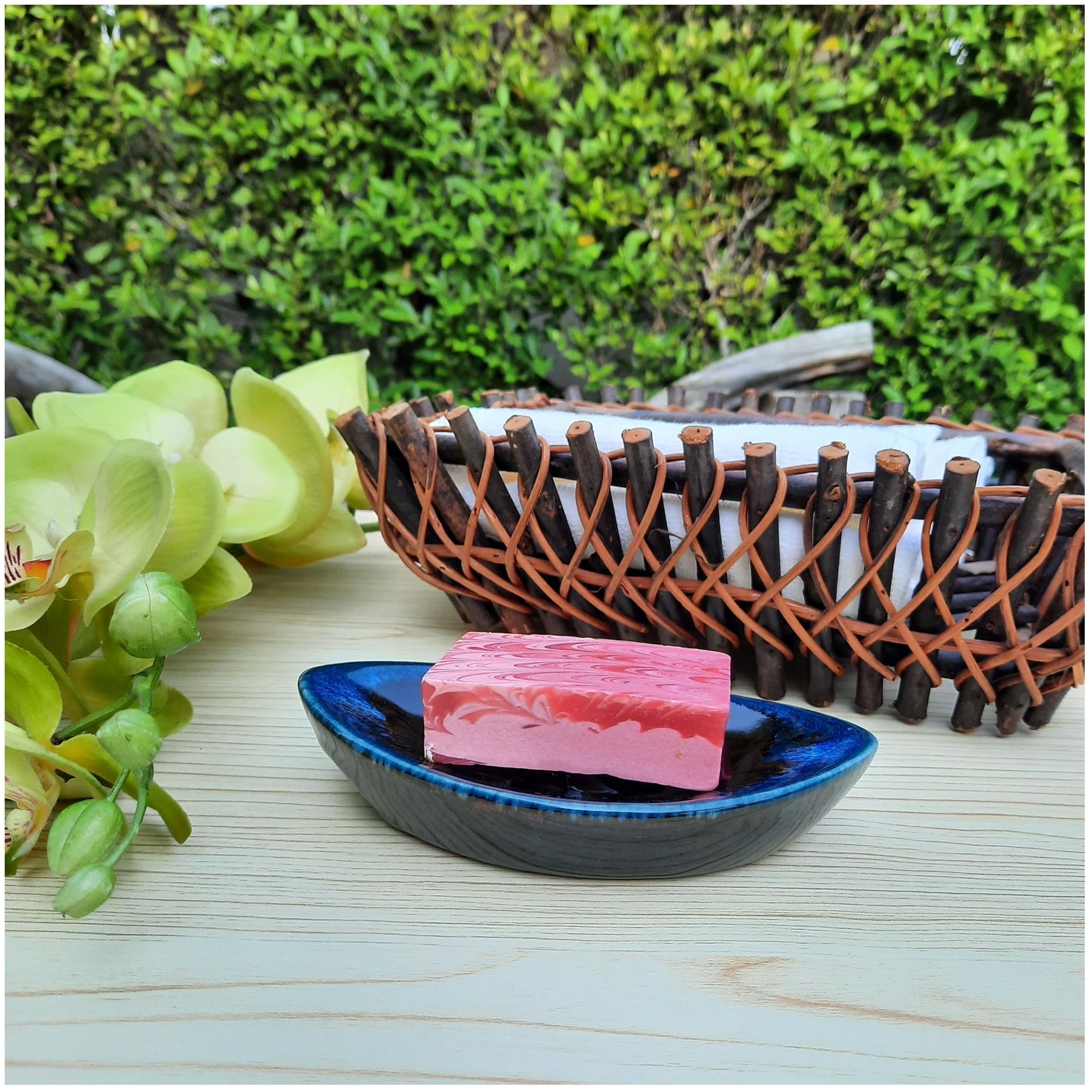 Black Ceramic Soap Dish with Self Draining Tray - Bar Soap Holder for Bathroom, Kitchen & Shower - Elegant Countertop Organizer for Home, Spa, and Hotel Use