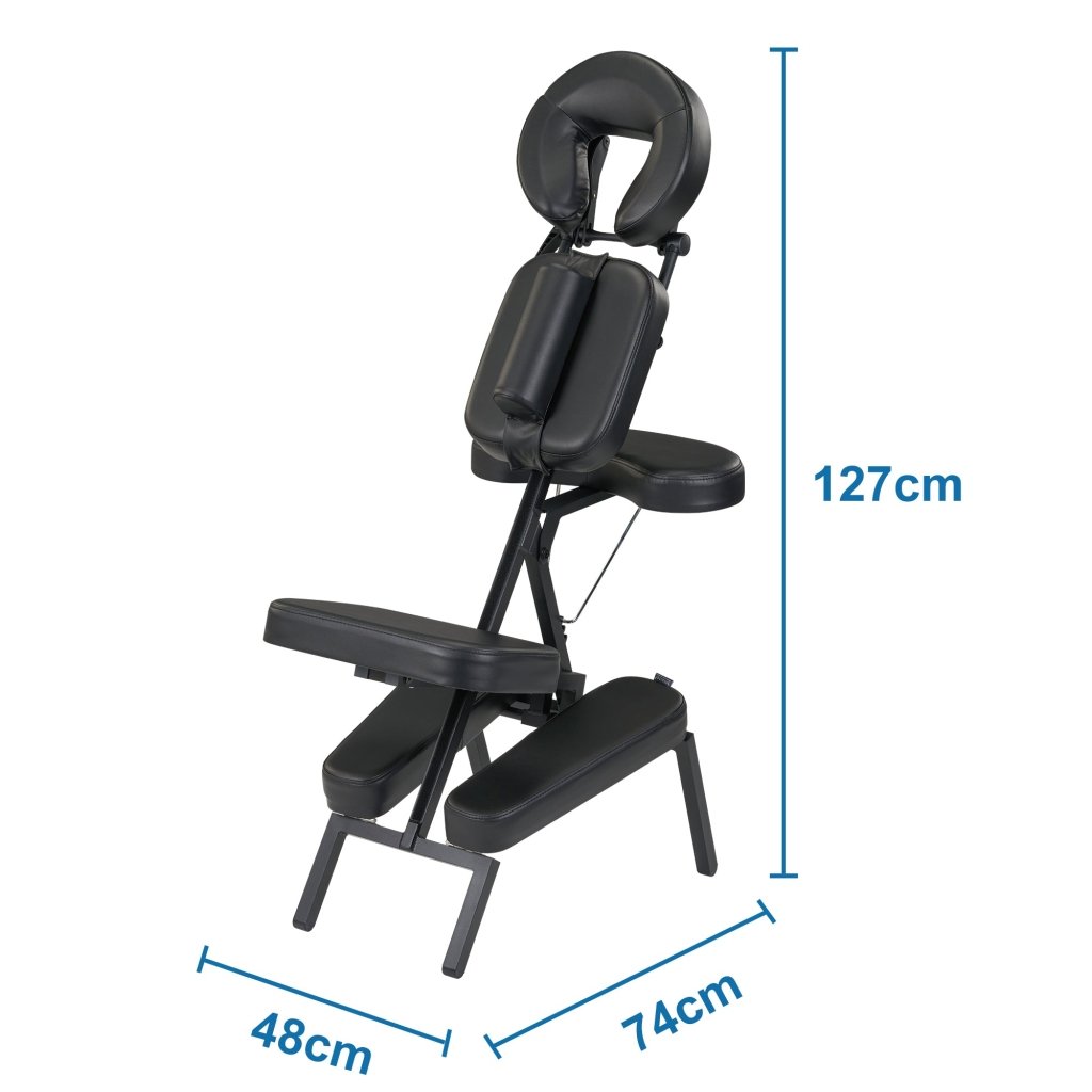 Apollo Extra Large Portable Massage Chair - Lightweight Aluminum Foldable Tattoo Chair with Large Cushions & Wheels - Black - Perfect for Home, Salon, Spa & Tattoo Parlor Use