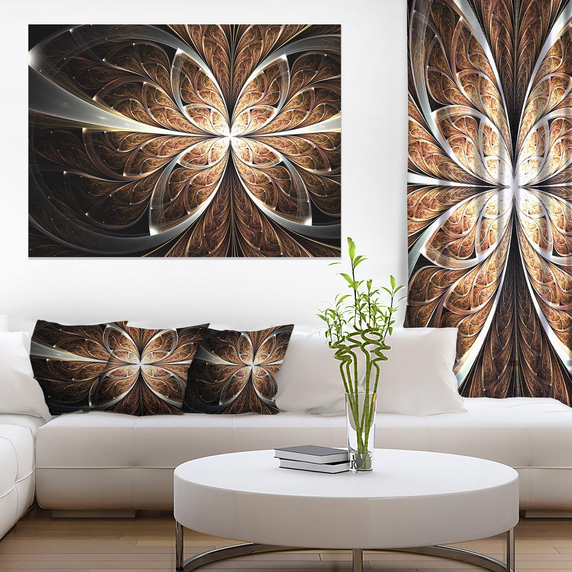 Fractal Flower Brown Black Digital Art Print - Modern Floral Canvas Wall Decor for Living Room, Bedroom & Office