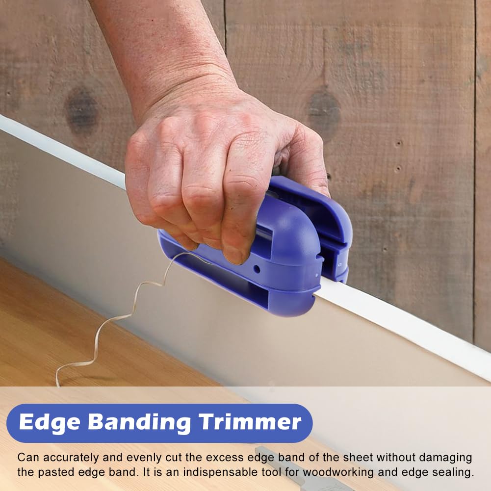 Professional Edge Banding Trimmer with 2 Tungsten Carbide Blades - Hand Planer for Woodworking, Chamfering & Deburring - Perfect for Trimming Edging Tape, Removing Burrs & Smoothing Corners (Blue) - Ideal for DIY Projects, Furniture Making & Cabinet Refinishing