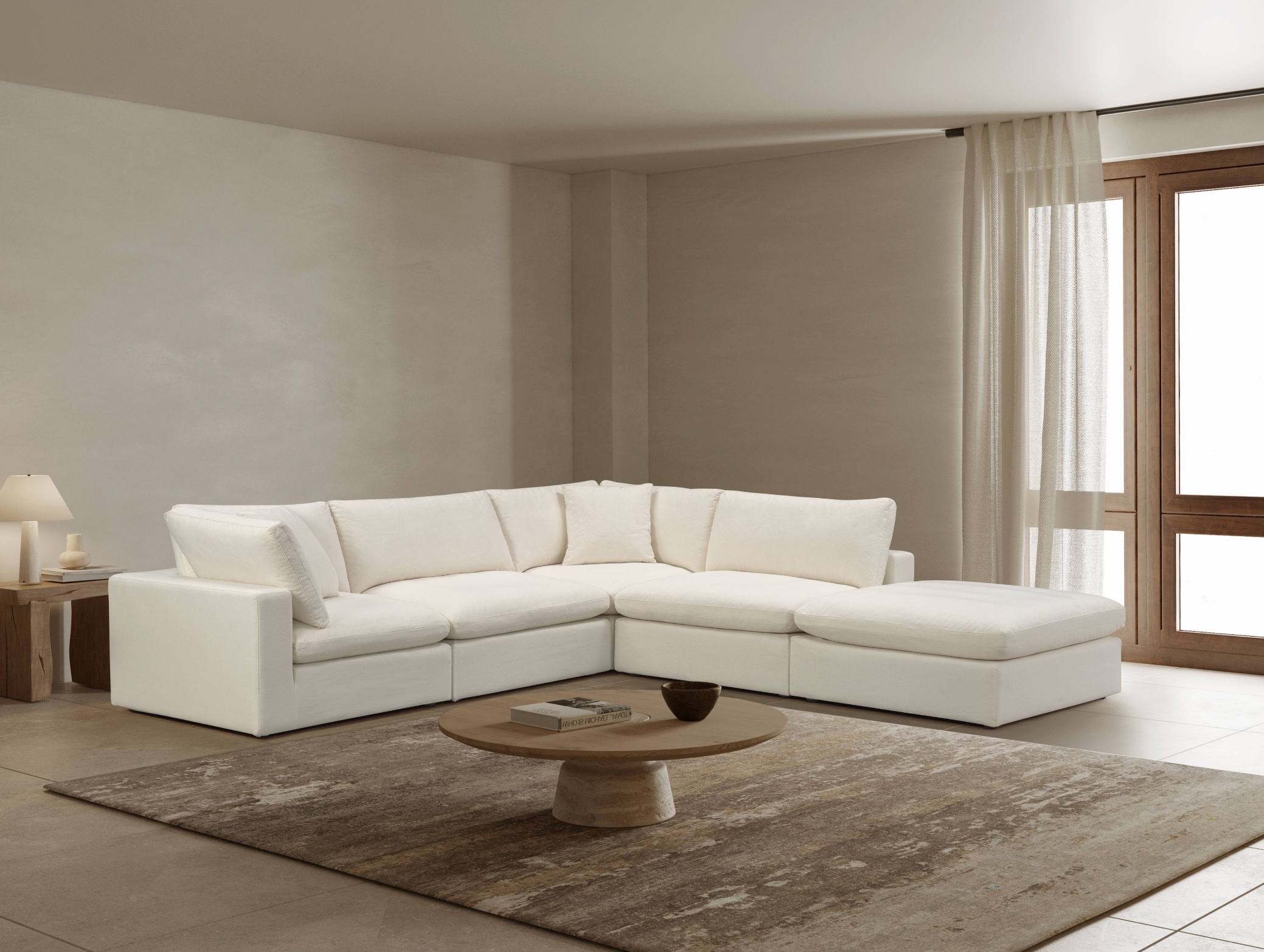 Cali Modular 5-Piece Chaise Sectional Sofa in Sol Ivory - Modern L-Shaped Living Room Furniture for Small Spaces & Apartments