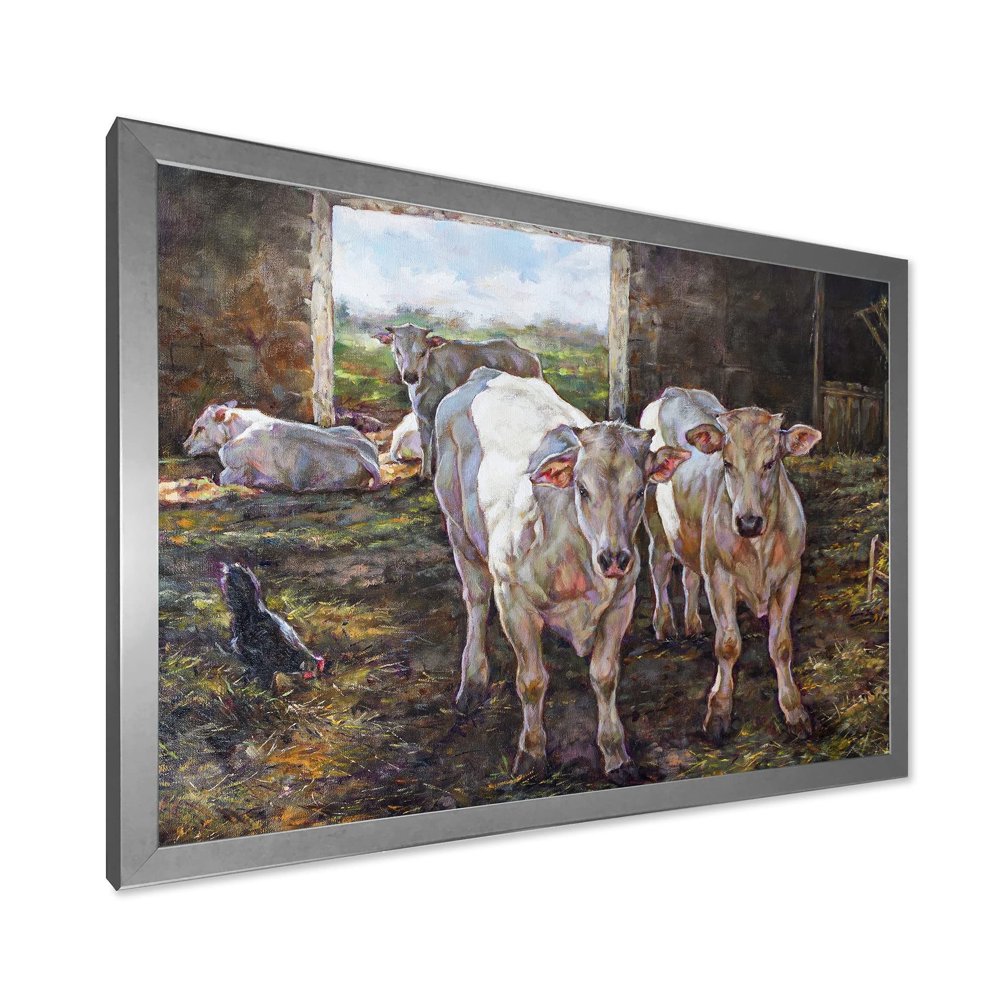 Two Cows in Stable Farmhouse Framed Wall Art - Rustic Countryside Decor for Living Room, Bedroom & Office