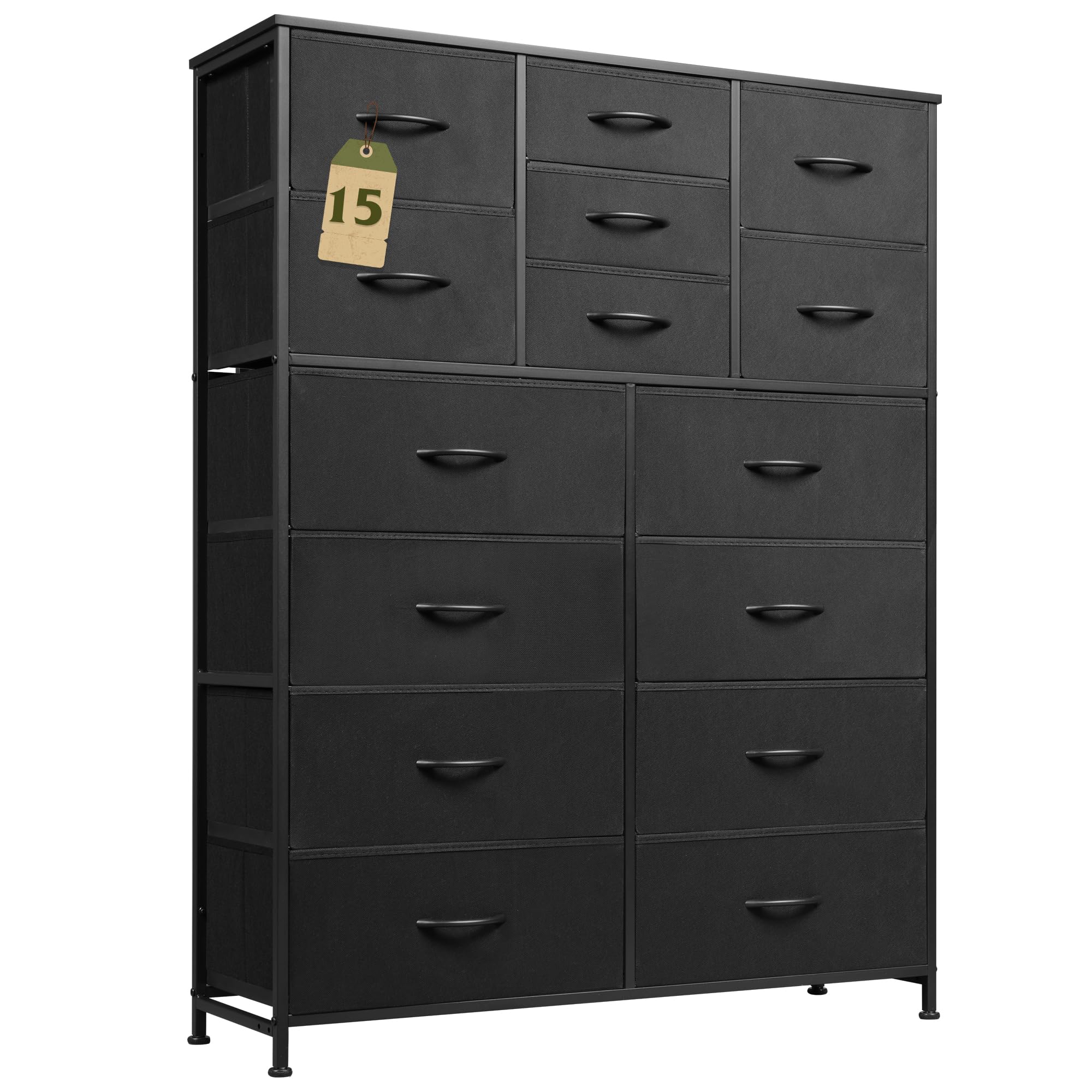 WLIVE 15-Drawer Tall Black Dresser with Cabinet - Fabric Storage Tower for Bedroom, Closet, Hallway & Office - Sturdy Metal Frame & Wooden Top - Perfect for Organizing Clothes, Shoes & Home Essentials