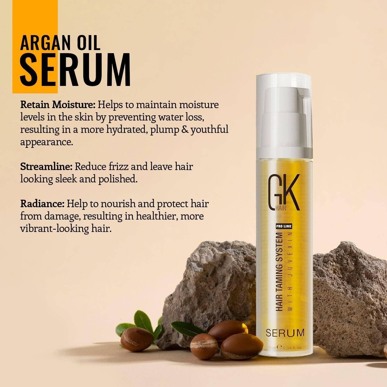 GK HAIR Moisturizing Shampoo & Conditioner Set (300ml) with Leave-In Conditioner Cream (130ml) & Argan Oil Smoothing Serum (10ml) - Hydrating Hair Care Kit for Dry, Damaged Hair - Perfect for Daily Use & Salon-Quality Results at Home