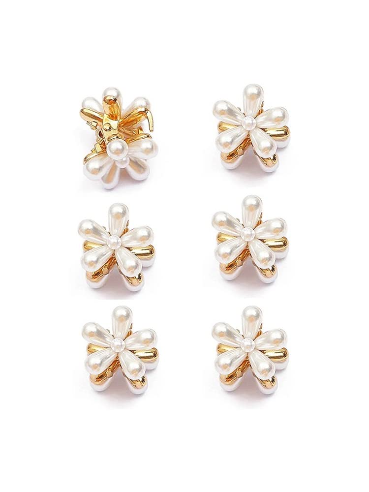 Trendy Works 6-Piece Pearl Mini Hair Claw Clips Set - Floral Design Small Hair Clutchers for Women & Girls | Perfect for Updos, Ponytails & Everyday Hairstyles