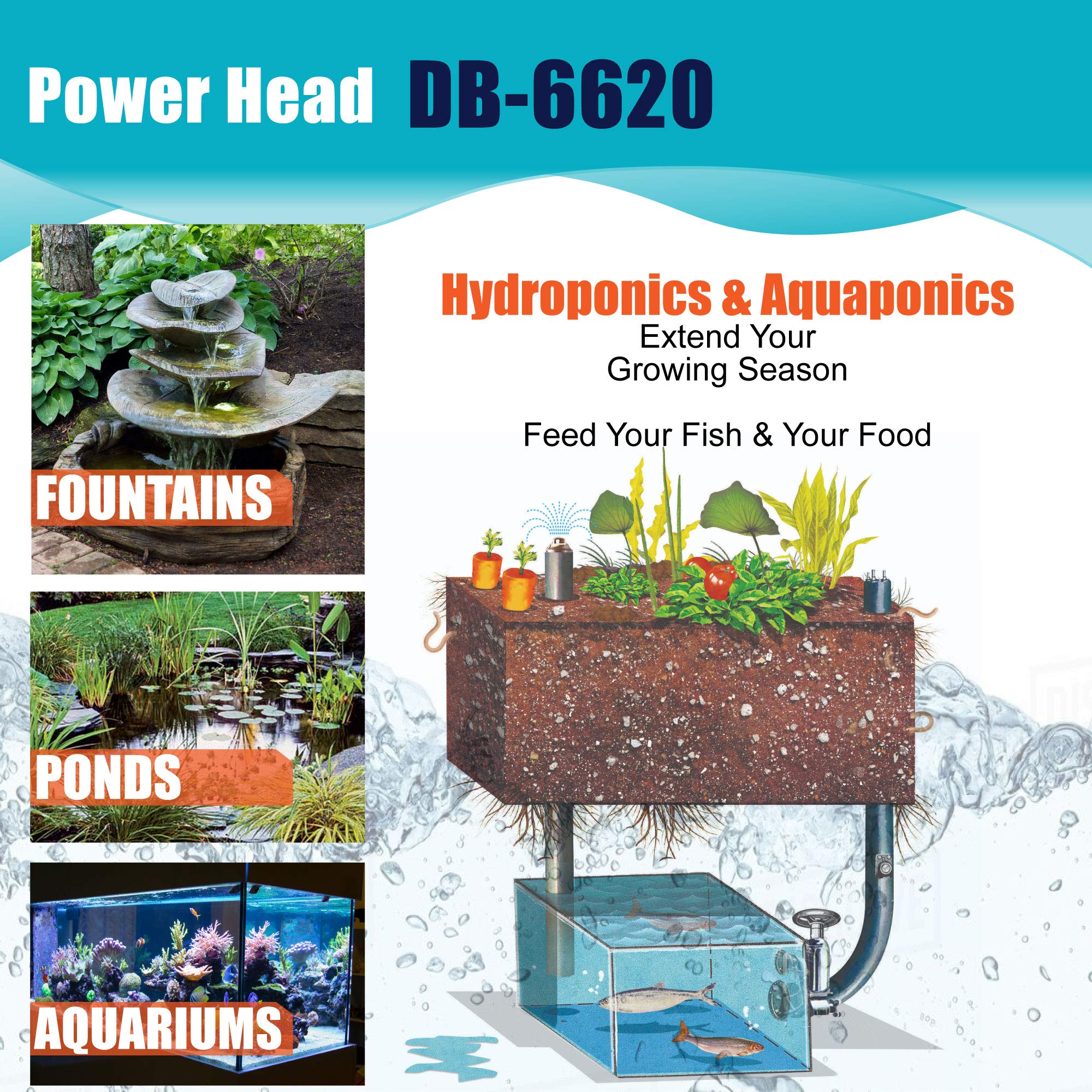 528 GPH Submersible Water Pump (2000L/H, 45W) - Ultra Quiet Adjustable Fountain Pump for Ponds, Aquariums, Fish Tanks, Hydroponics, Water Features & Statues - Ideal for Home, Garden & Outdoor Water Circulation (6 Pack)