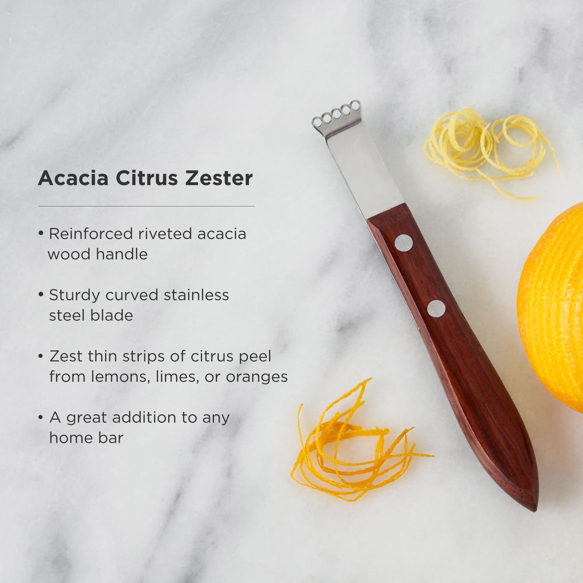 Premium Stainless Steel Citrus Zester with Ergonomic Acacia Wood Handle - Perfect for Zesting Lemons, Limes & Oranges for Baking, Cooking & Cocktail Garnishes