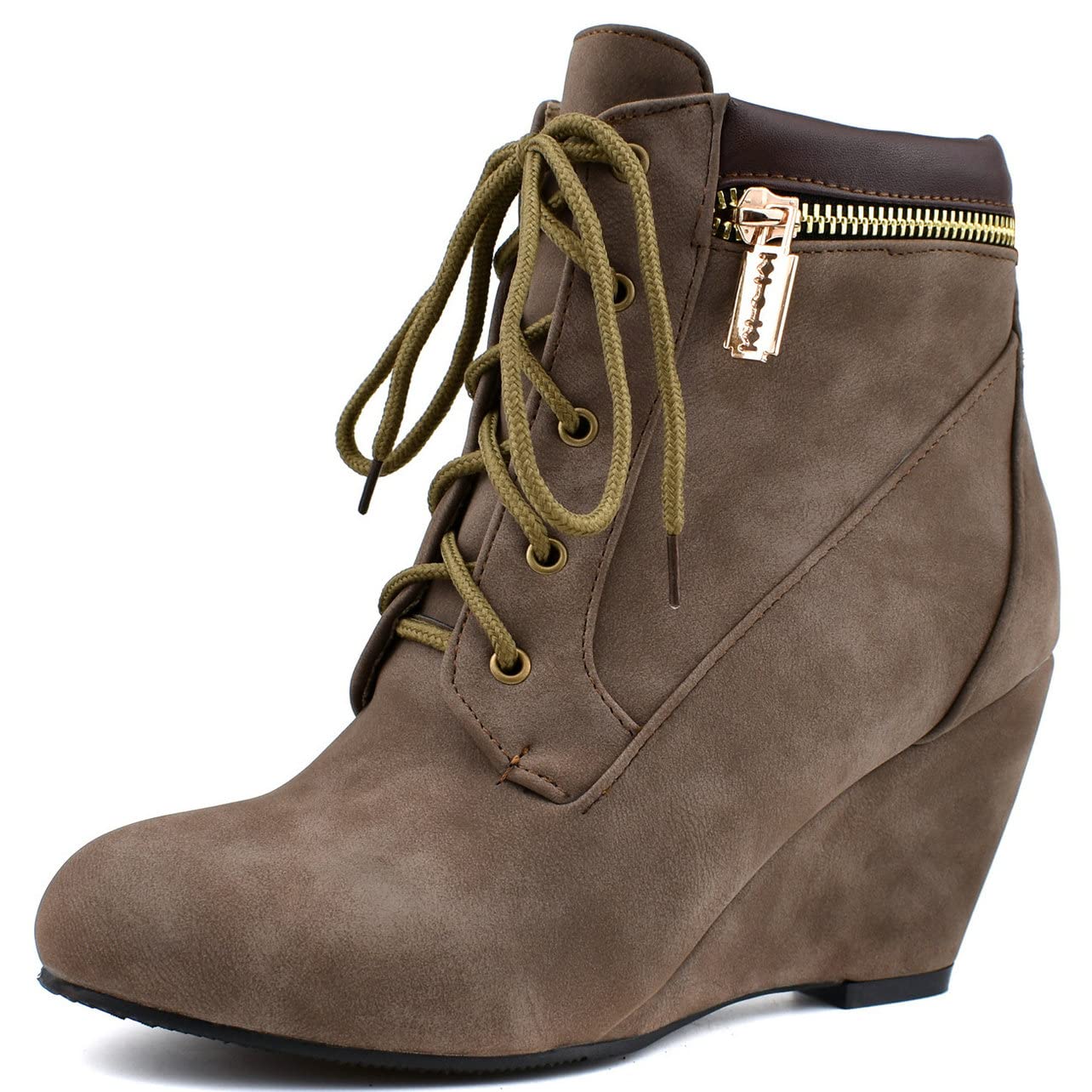 UniqueStride Women's Wedge Ankle Boots - Lace Up Faux Suede Booties with Chunky Heel for Casual & Office Wear | Comfortable Fall & Winter Fashion Shoes