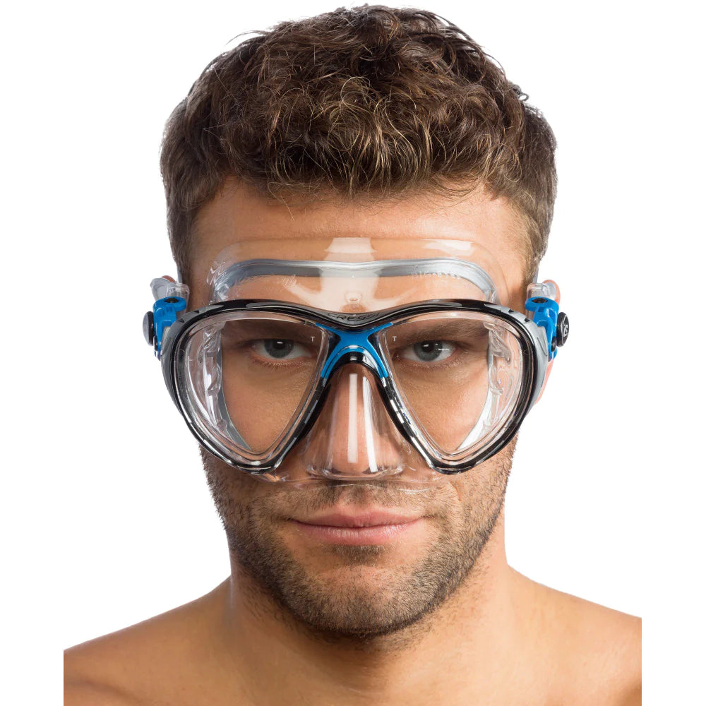 Cressi Big Eyes Evolution Scuba Diving Mask - Crystal Black/Blue for Snorkeling, Spearfishing & Underwater Photography