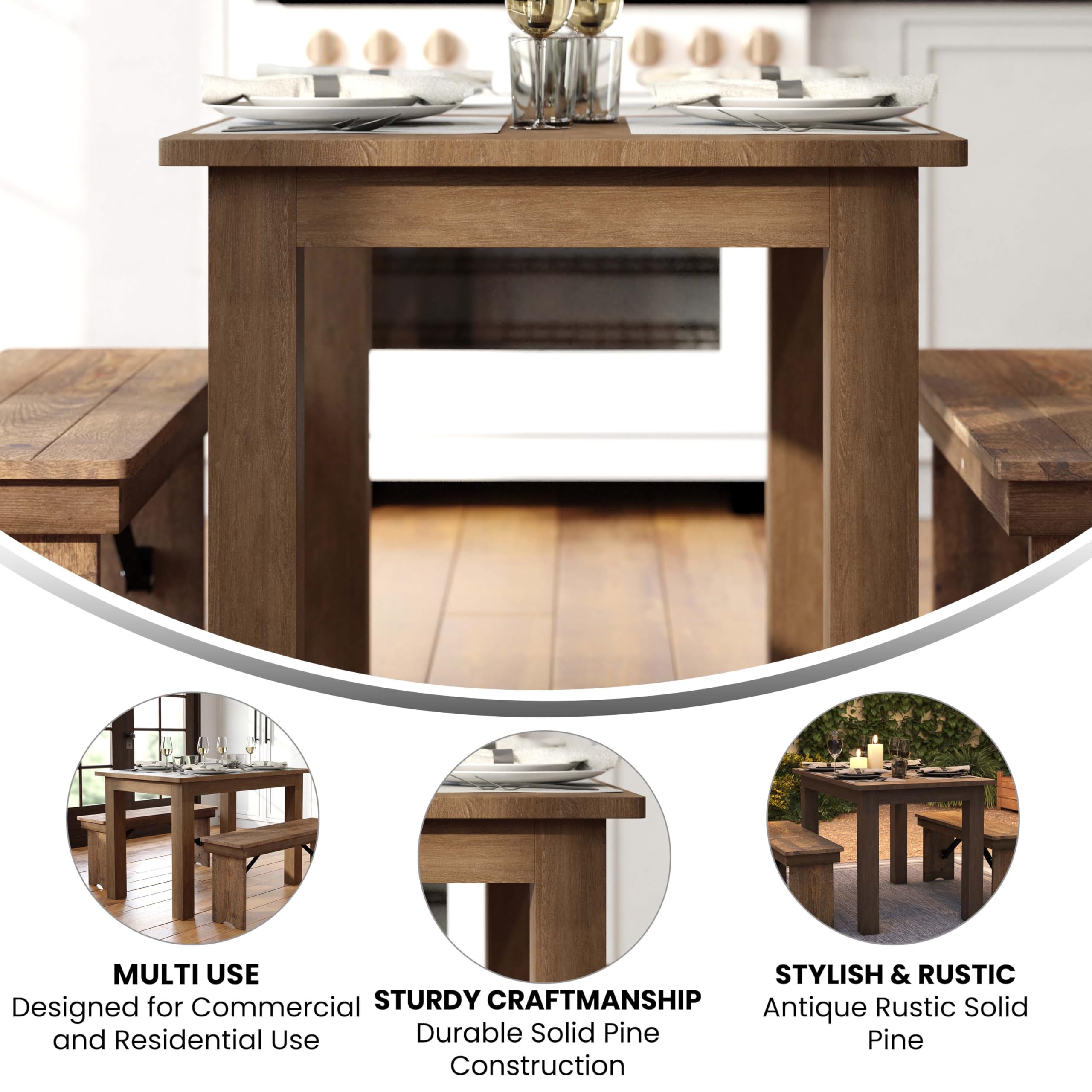 Merrick Lane Rustic Brown Solid Wood Dining Table - 46