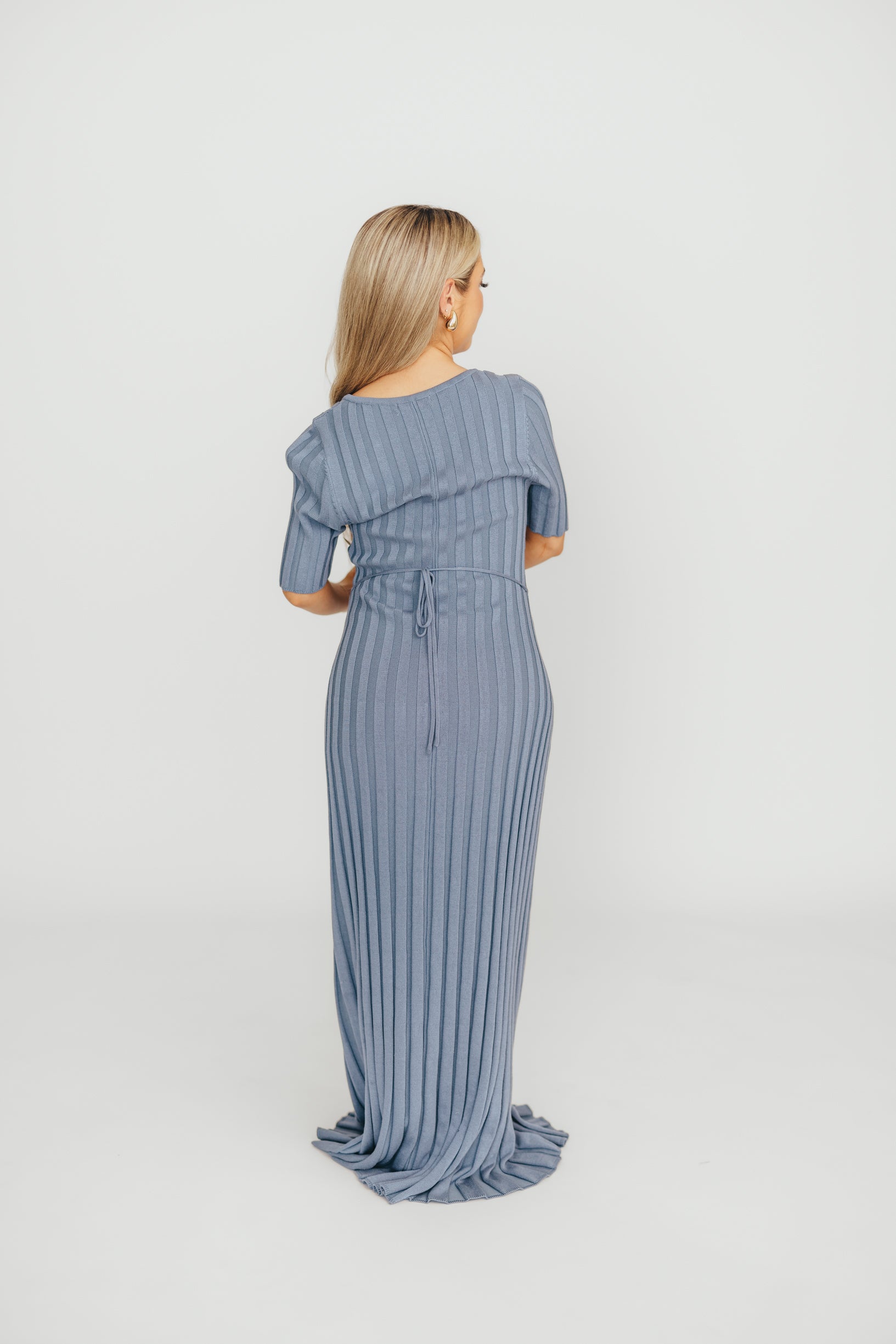 Oakley Ribbed Maxi Dress in Dusty Blue - Bump Friendly Maternity Dress for Pregnancy & Nursing | Perfect for Casual Outings, Baby Showers & Summer Events