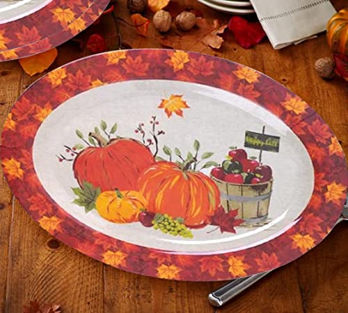 Set of 2 Durable 18-Inch Melamine Oval Serving Trays - Thanksgiving & Holiday Platters with Fall Harvest Design, Shatterproof & Reusable for Turkey, Appetizers, Parties, Buffets, and Family Gatherings - Perfect for Thanksgiving Dinner, Christmas Feasts, and Special Occasions