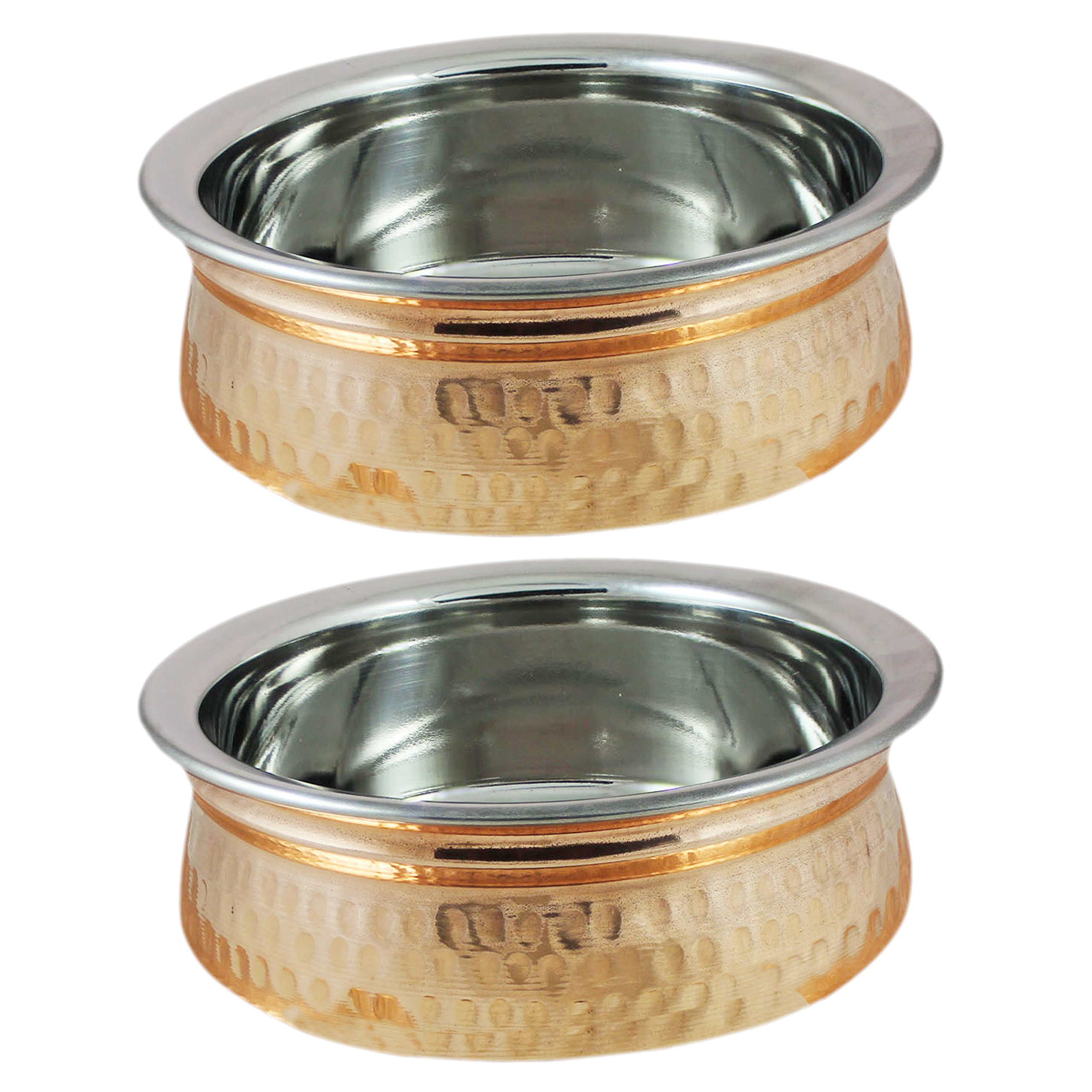 2-Piece Copper Stainless Steel Tableware Set - 5-Inch Indian Food Serving Bowls for Curry, Rice & Traditional Meals - Elegant Dinnerware for Home & Restaurant Use