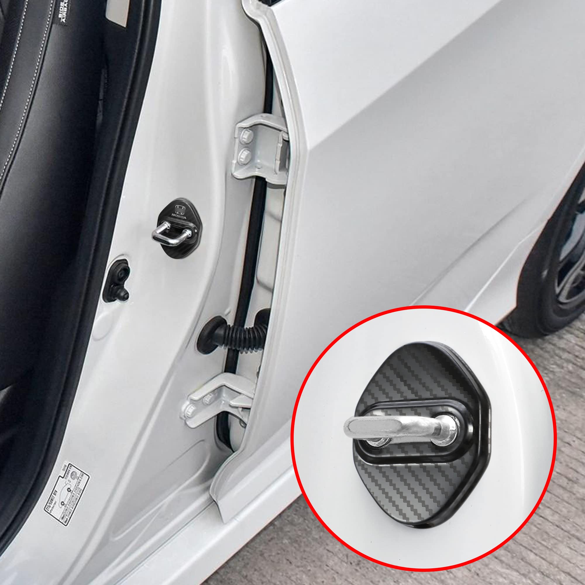 4pcs Stainless Steel Car Door Lock Latches Cover for Honda Accord Civic CR-V XR-V HR-V UR-V Odyssey Crosstour Pilot Vezel - Carbon Fiber Style Auto Accessories - Prevent Scratches & Theft for Daily Driving & Parking
