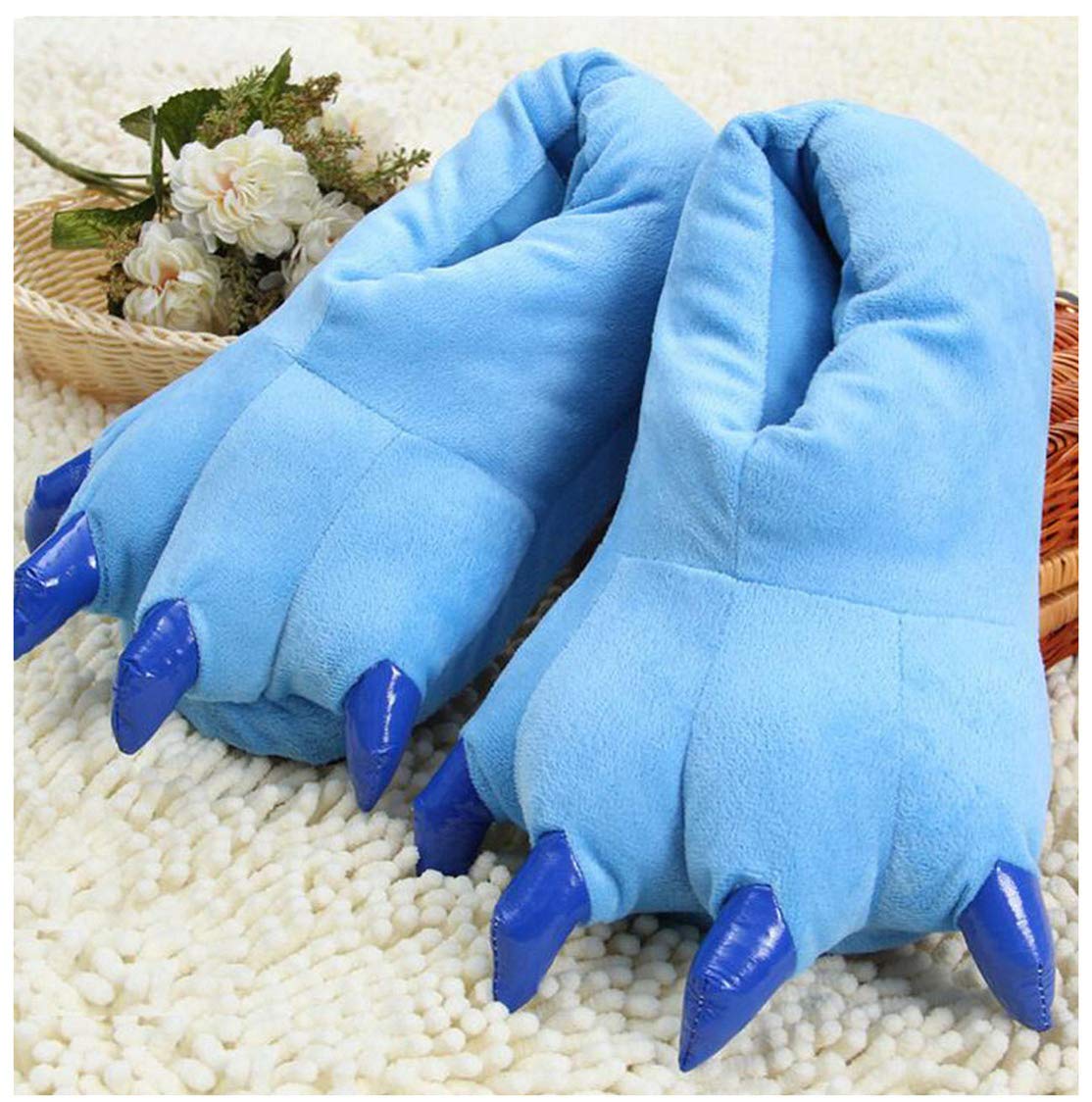 Cozy Dinosaur Paw Slippers for Adults - Plush Animal Claw House Shoes with Non-Slip Sole - Warm Fuzzy Indoor/Outdoor Slippers for Winter, Cosplay & Gift Giving