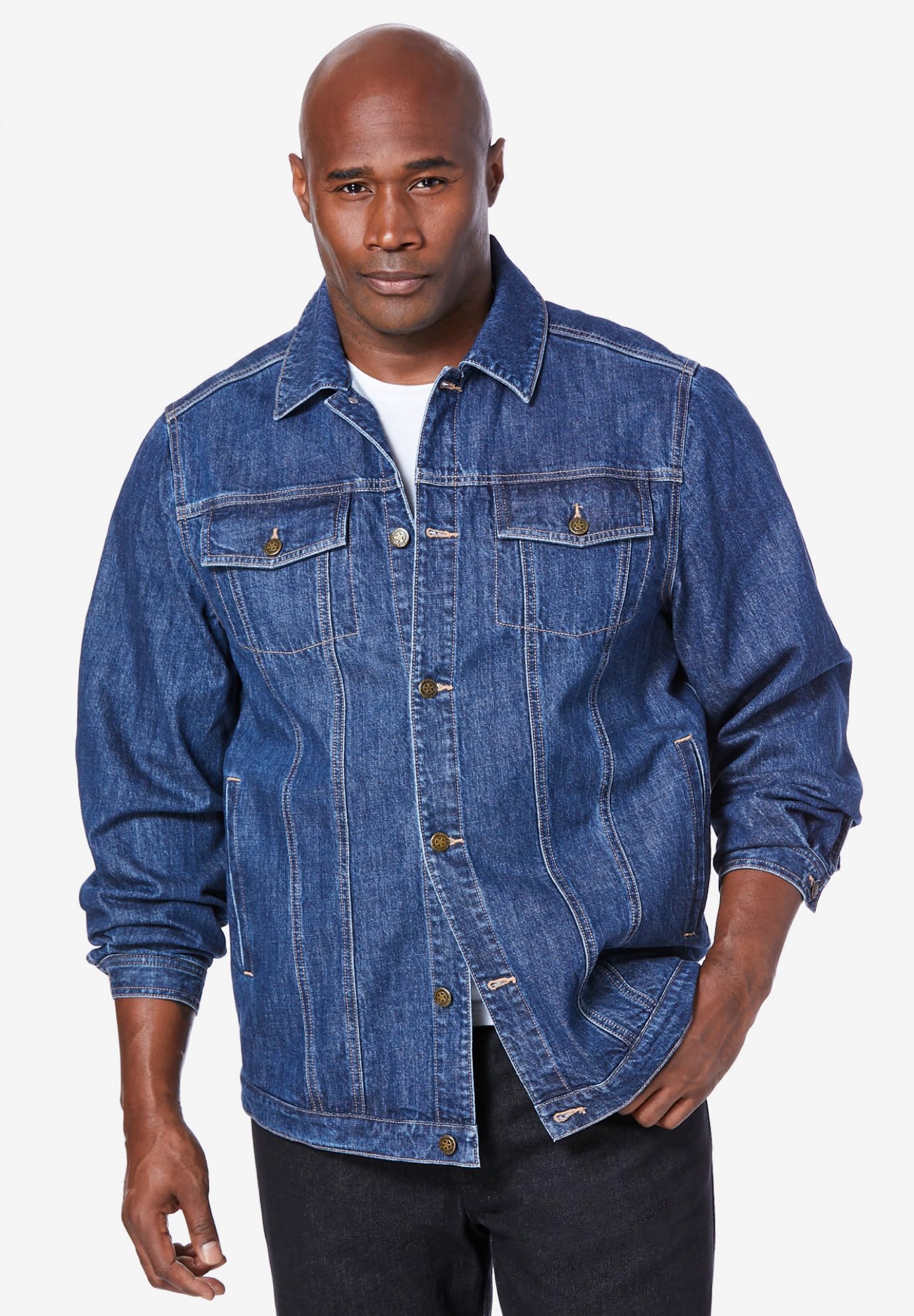 KingSize Men's Big & Tall Denim Jacket - Oversized Denim Trucker Jacket for Plus Size Men - Casual & Stylish Outerwear for Everyday Wear, Work, and Outdoor Activities