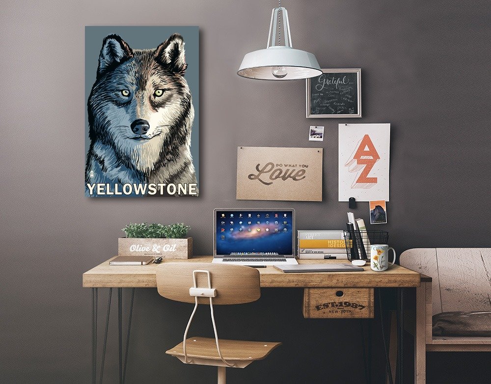 Lantern Press Wolf Up Close Yellowstone Art Print - 16x24 Wrapped Canvas Wall Decor for Living Room, Bedroom & Office - Nature Wildlife Photography Home Decor