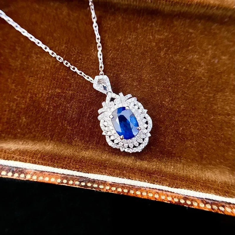 18K White Gold Sapphire and Diamond Necklace for Women - Luxury Natural Gemstone Jewelry - Perfect Anniversary, Birthday & Wedding Gift - Elegant for Parties, Date Nights & Special Occasions