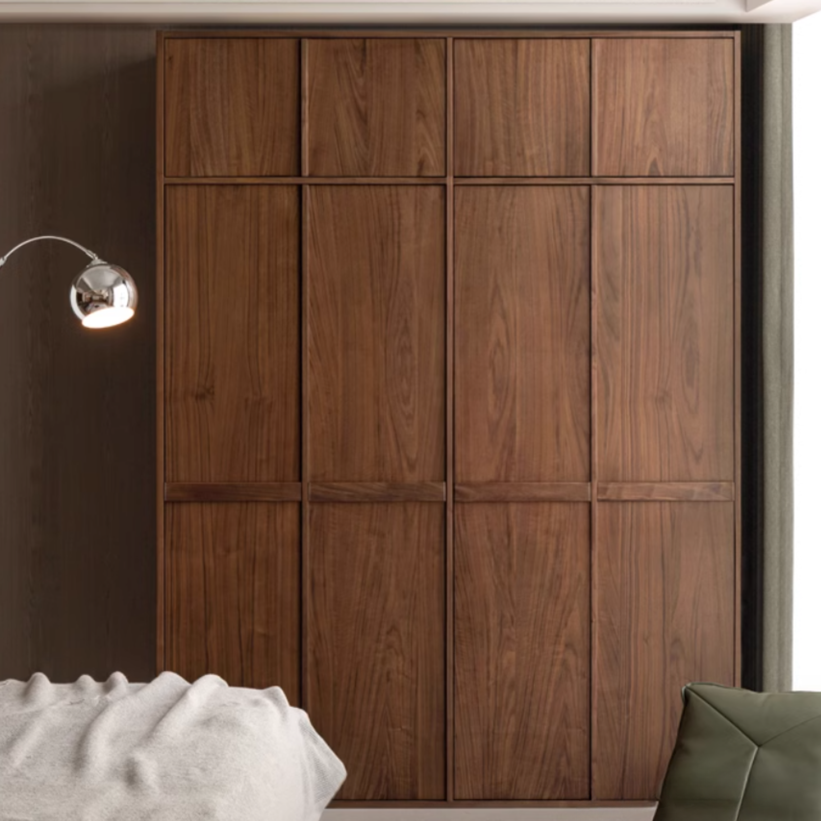 Solid Black Walnut Wood Retro Style Skeleton Line Large Wardrobe - Perfect for Vintage Bedroom, Walk-in Closet & Luxury Home Decor