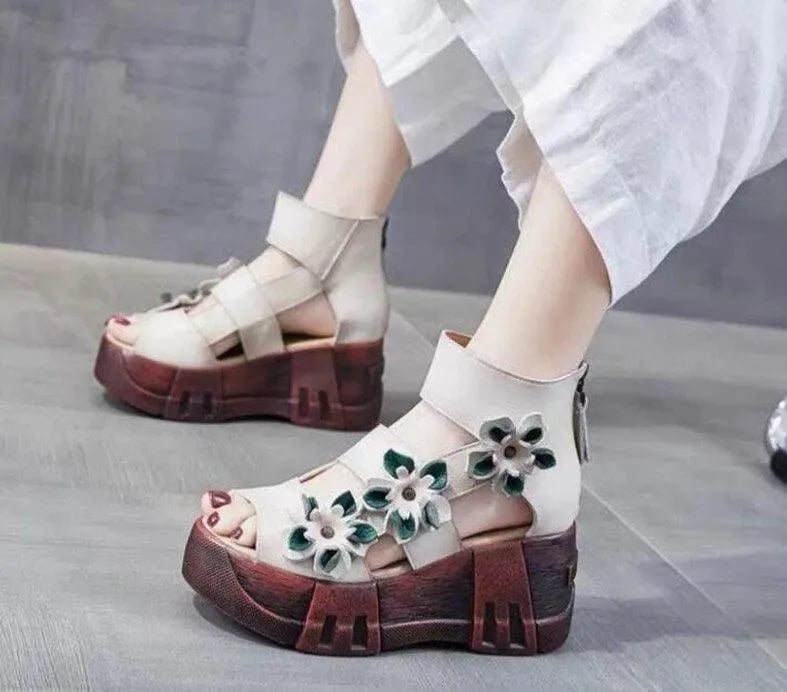 Stylish Floral Wedge Sandals for Women - Comfortable Summer Beach Wedding Shoes with Non-Slip Sole | Perfect for Outdoor Parties, Vacations, and Casual Wear
